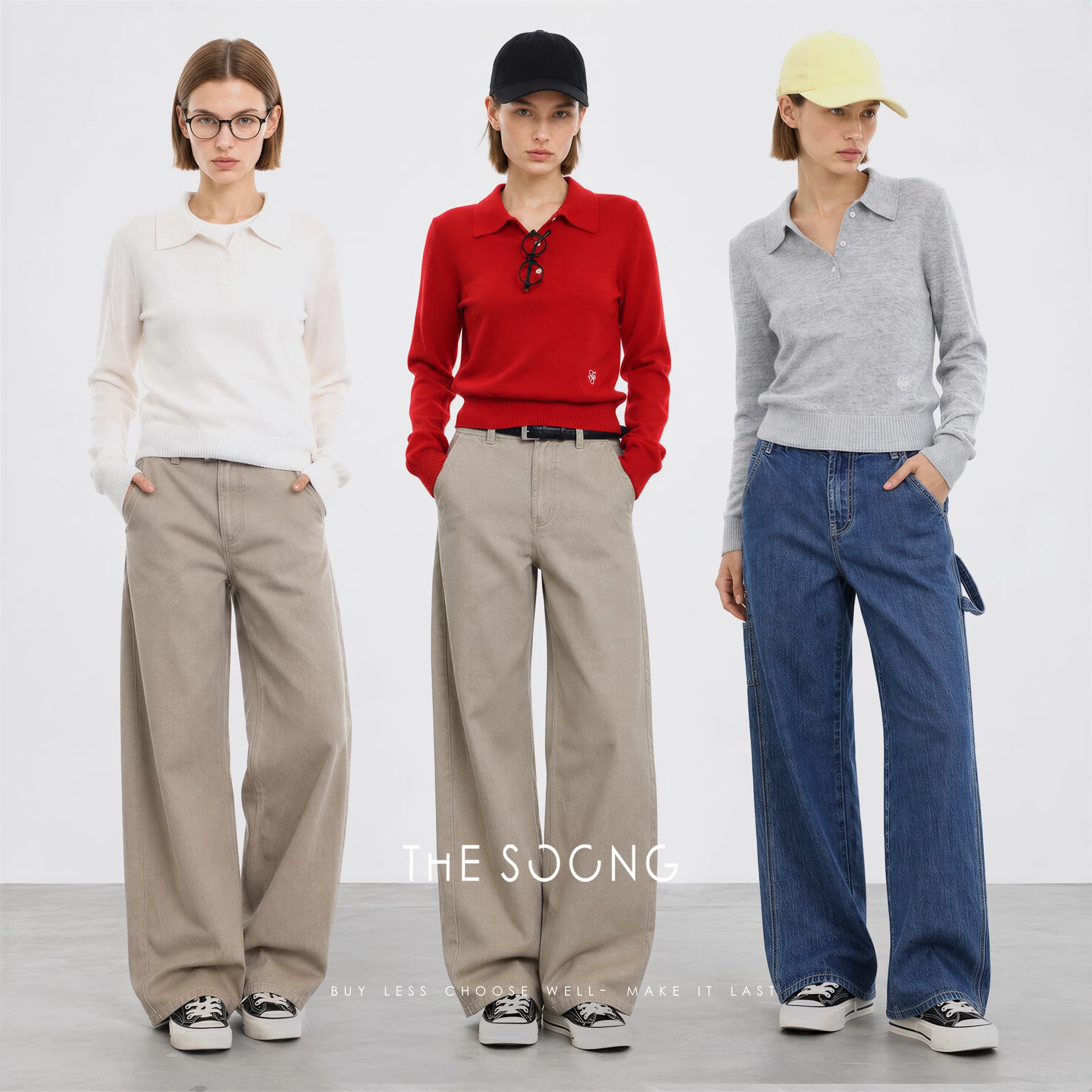 The product title is: **Classic Tricolor 100% Cashmere Polo Sweater**. view 2
