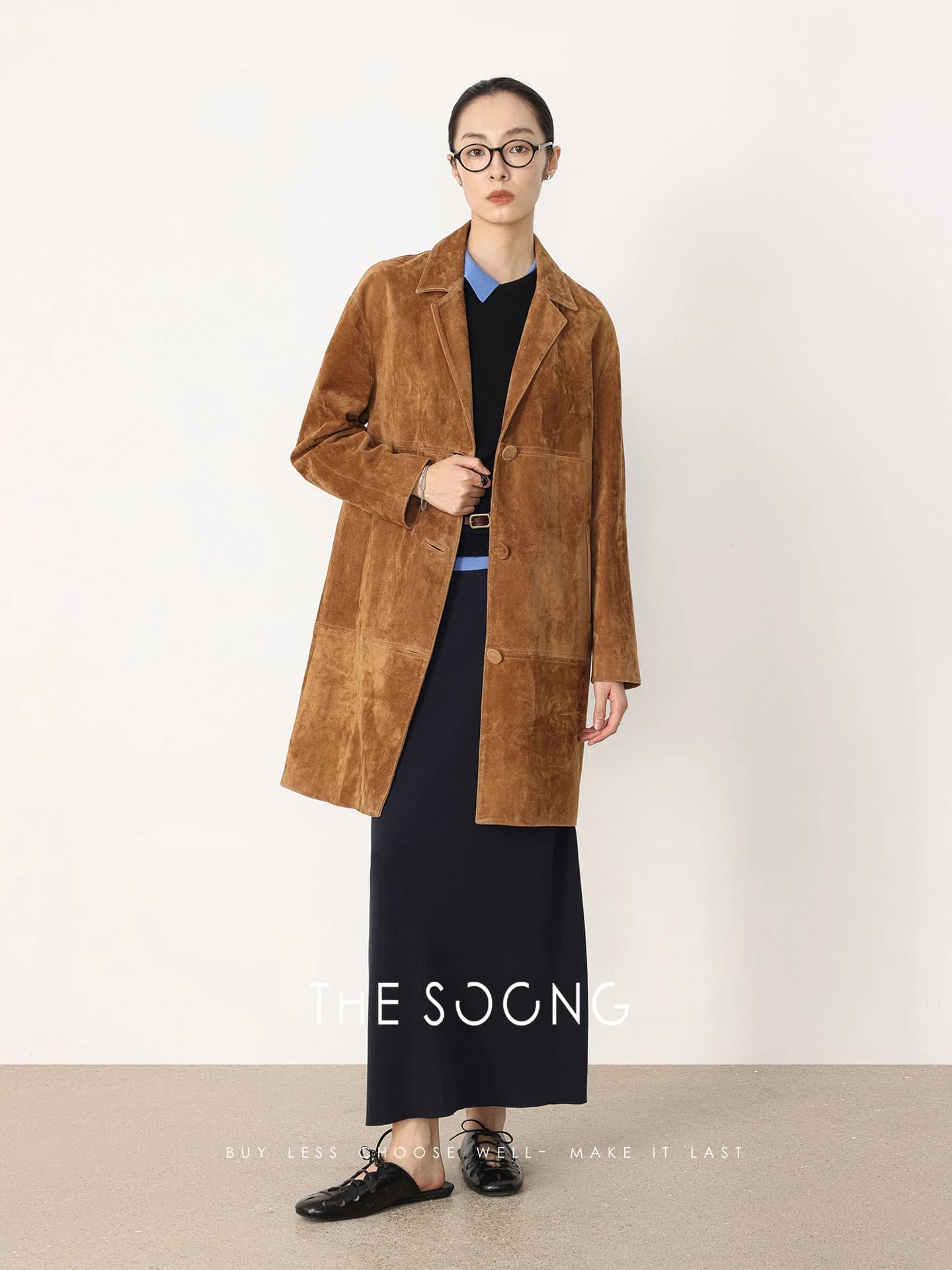 100% Lambskin Tailored Mid-Length Leather Blazer view 4
