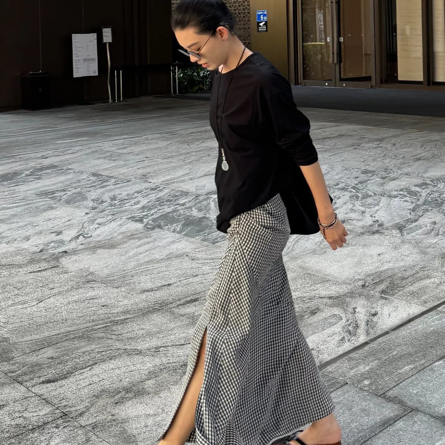 High-Waisted Plaid Mermaid Midi Skirt view 5