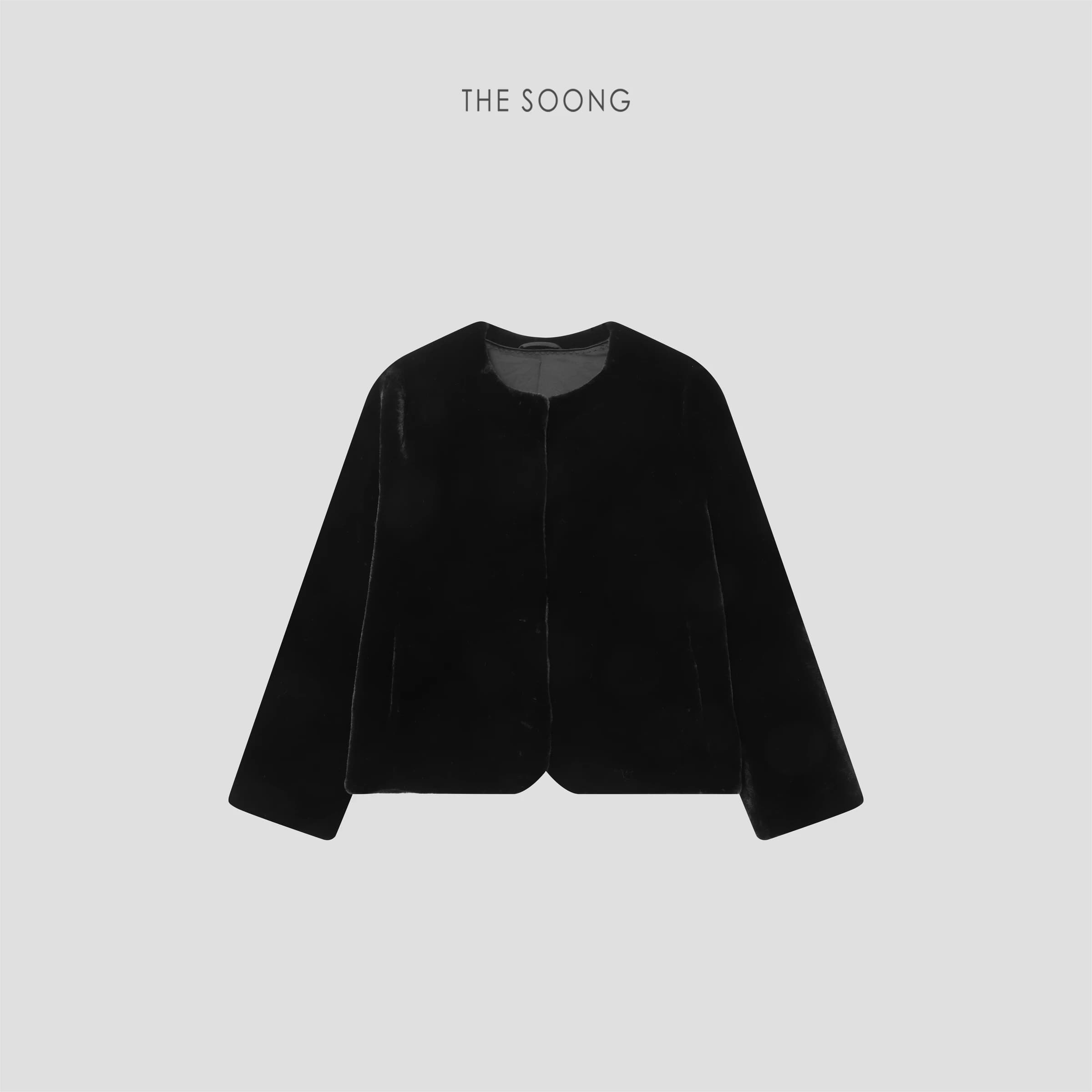 Faux Mink Jacket, Classic Black Crewneck Warm Outerwear view 1