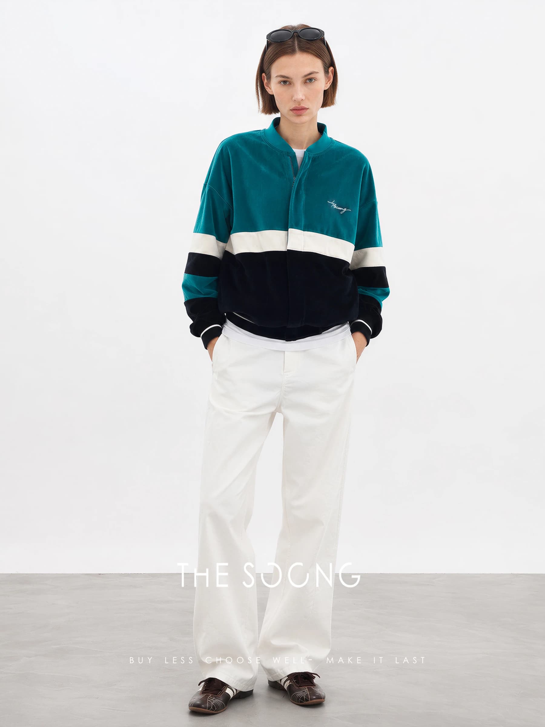 90s Vintage Velvet Contrast Oversized Baseball Jacket view 5