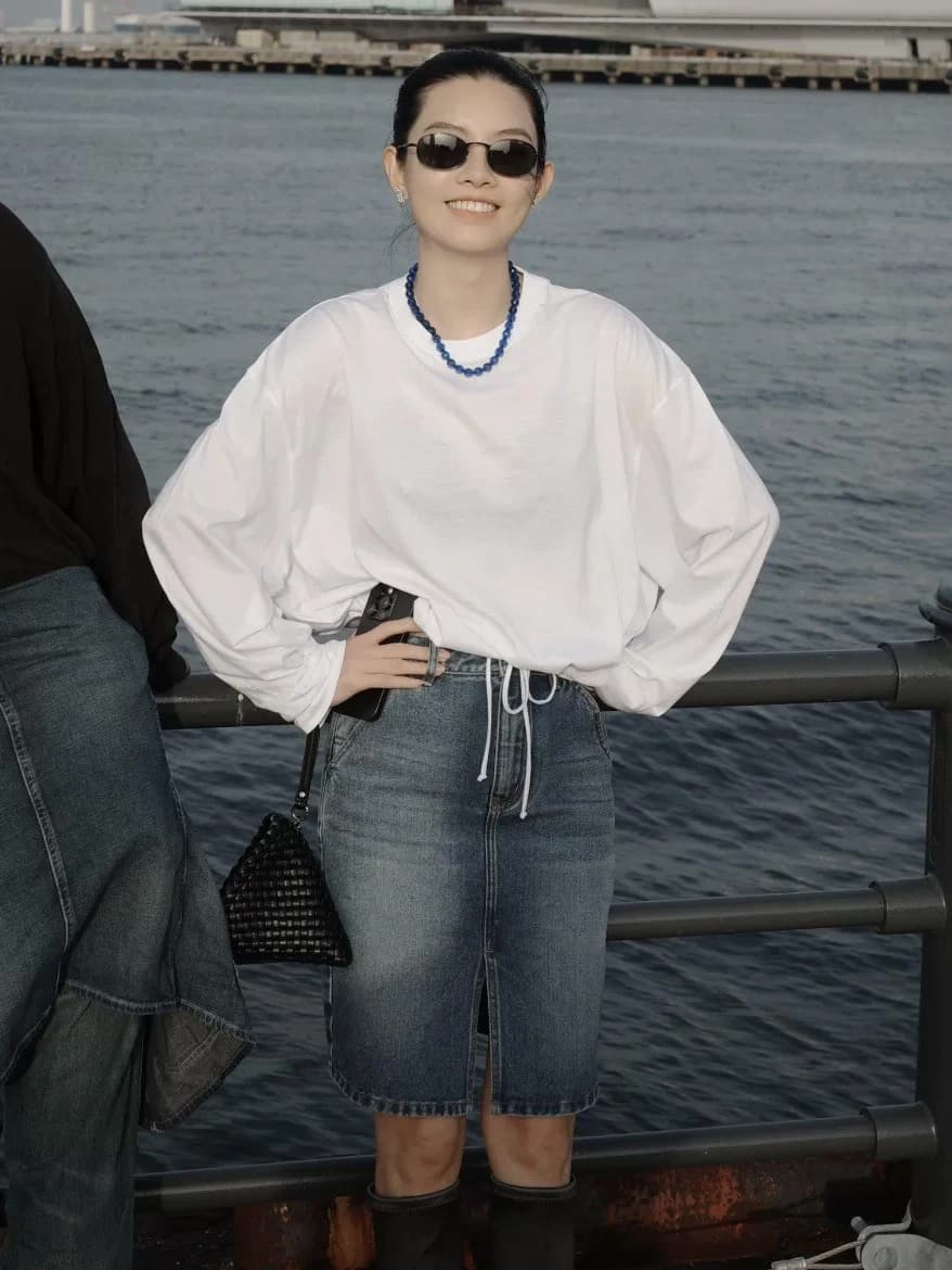 Sculptural High-Density Cotton Drawstring Long-Sleeve Top view 7
