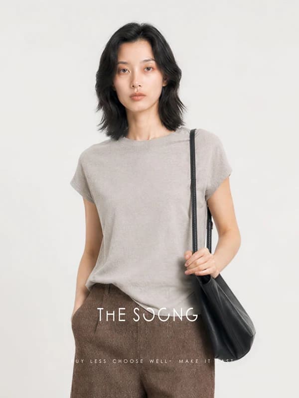 Linen-Cotton Blend Flutter-Sleeve Top view 5