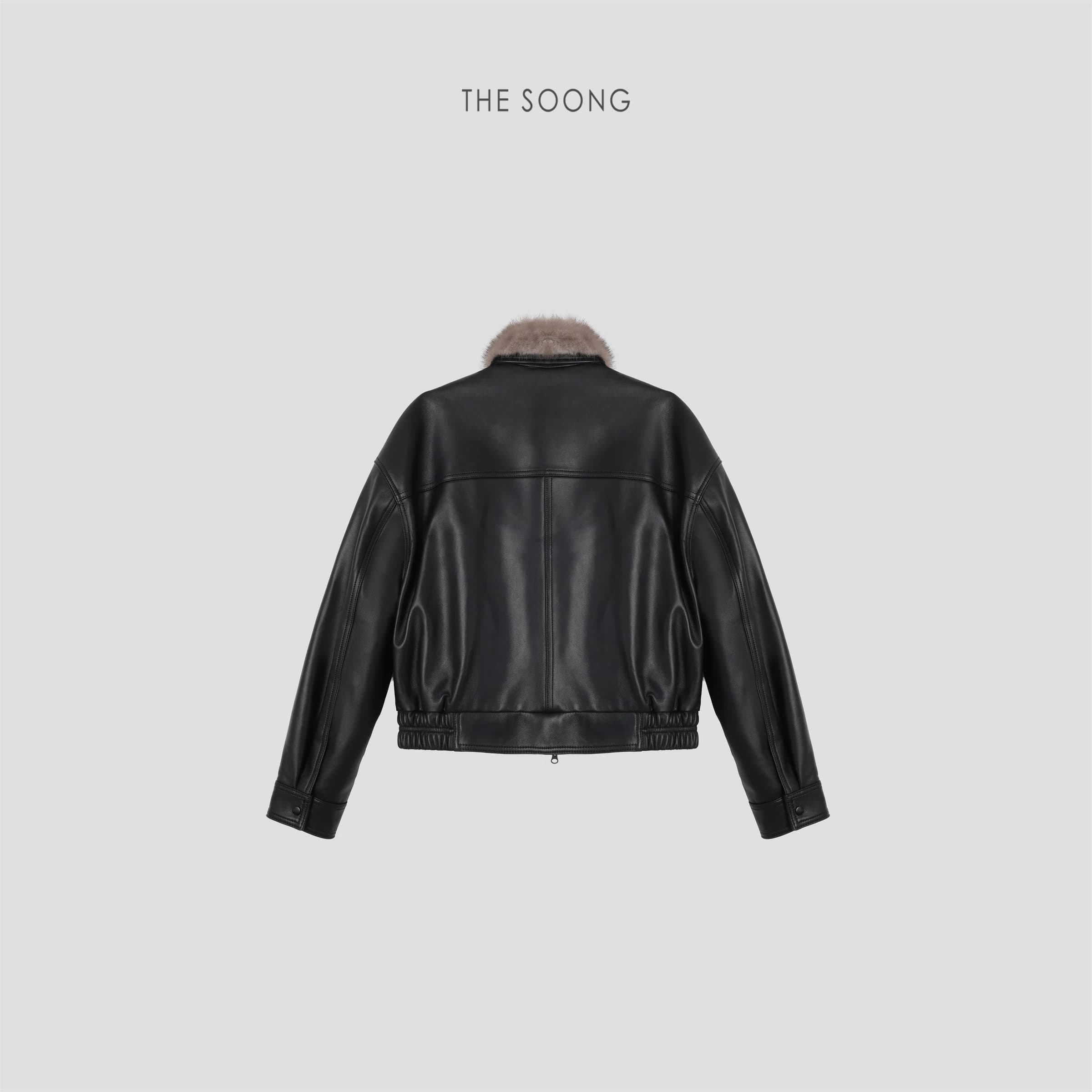 British-Imported Sheepskin Leather Coat with White Goose Down and Fur Collar view 3