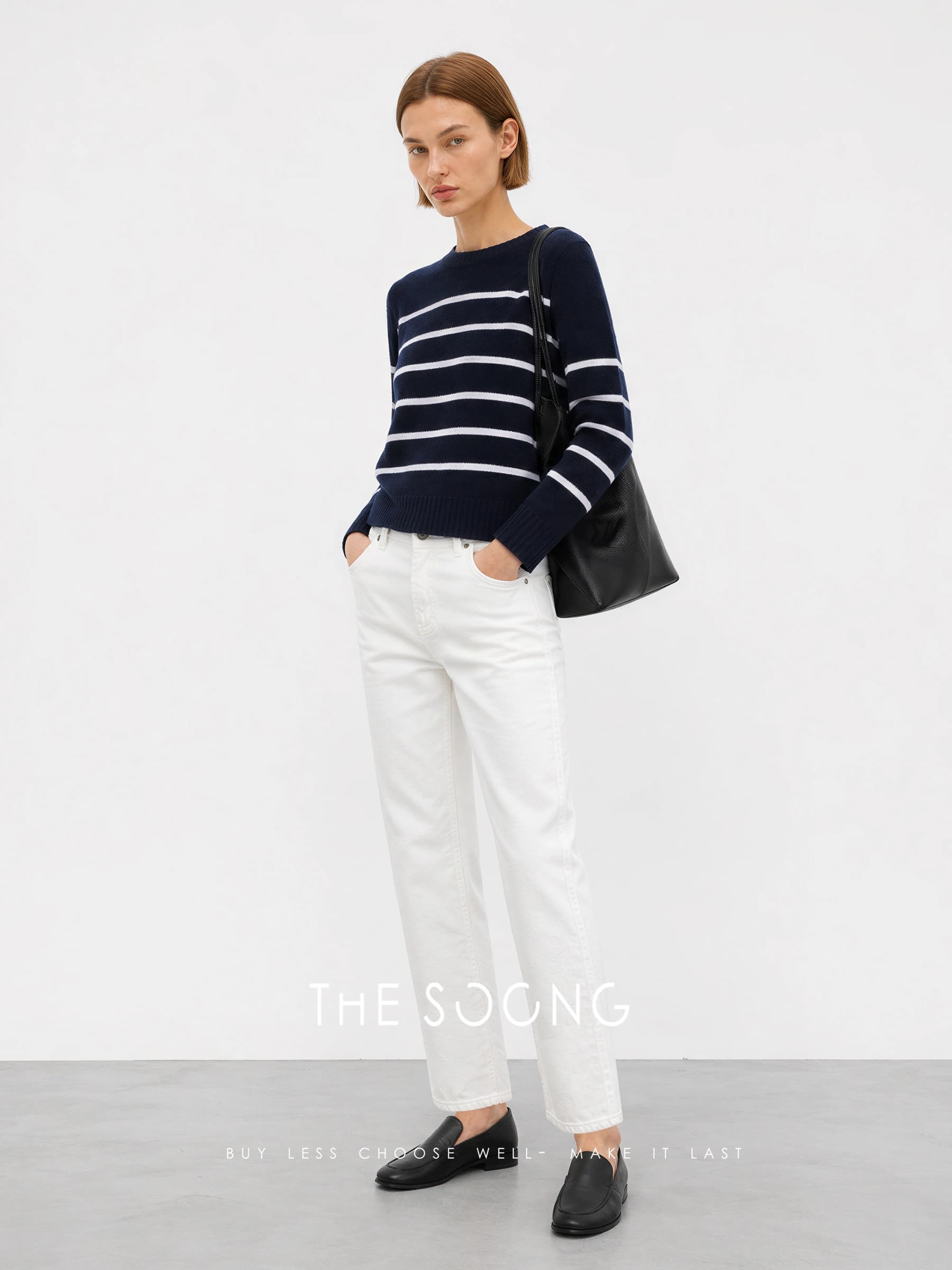 100% Cashmere Soft Striped Crewneck Sweater view 4