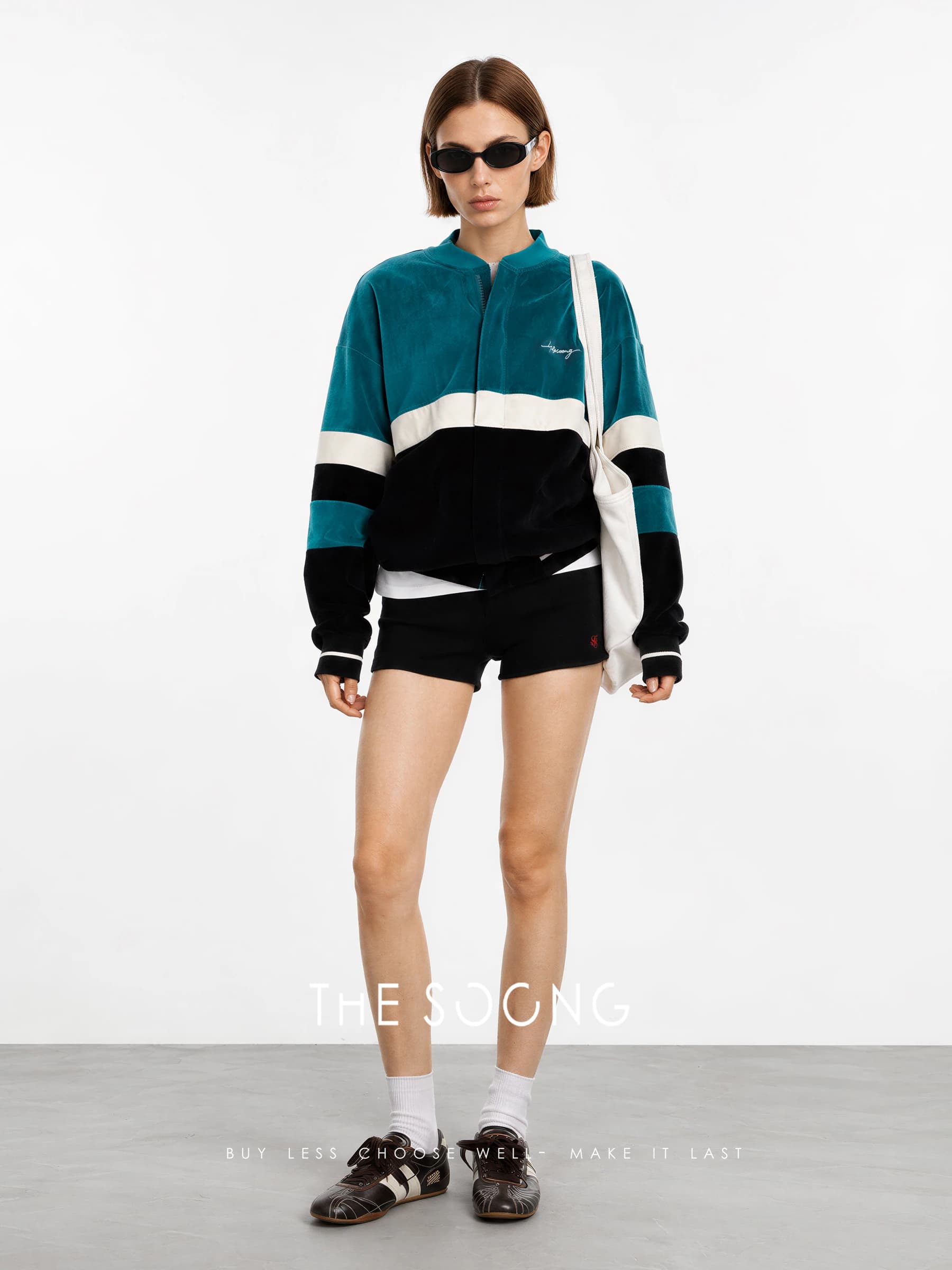 90s Vintage Velvet Contrast Oversized Baseball Jacket view 6