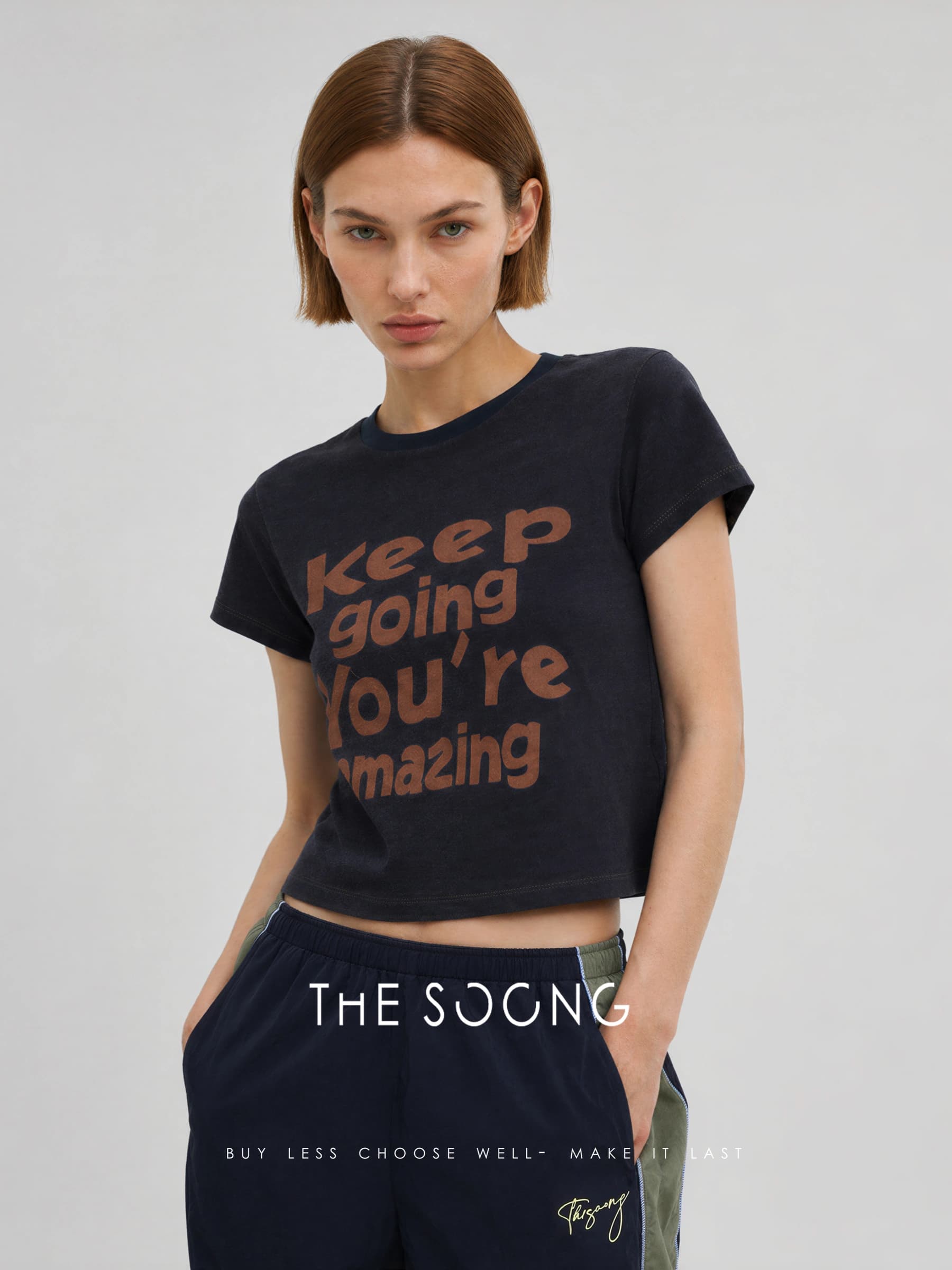 Relaxed Cotton-Linen Contrast-Stitch Cropped T-Shirt view 6