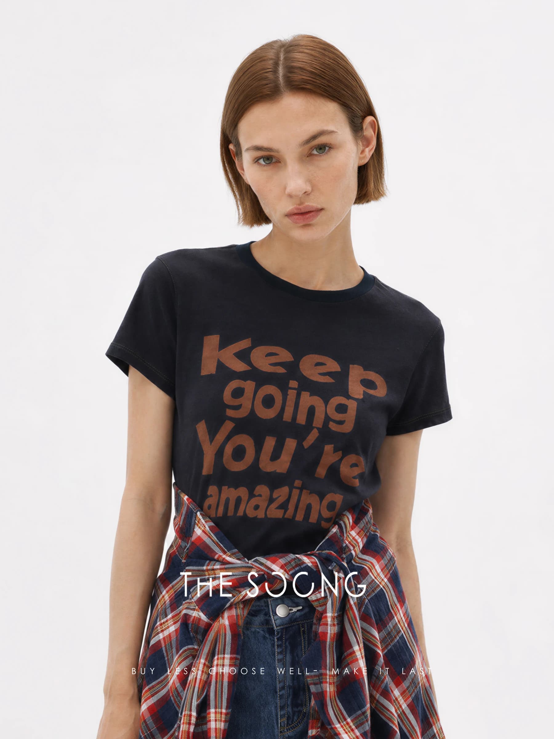 Relaxed Cotton-Linen Contrast-Stitch Cropped T-Shirt view 2
