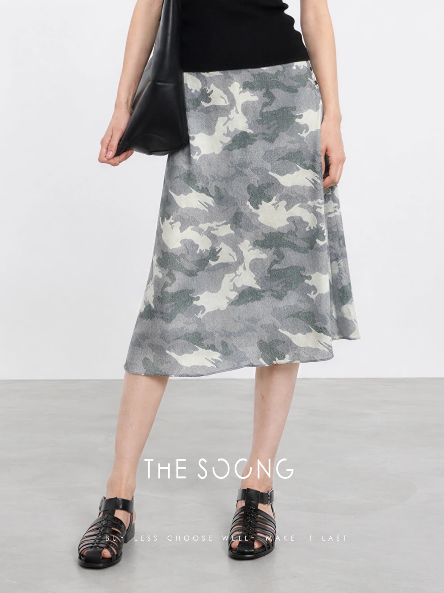 Camouflage-Print High-Waisted Mermaid Midi Skirt view 2