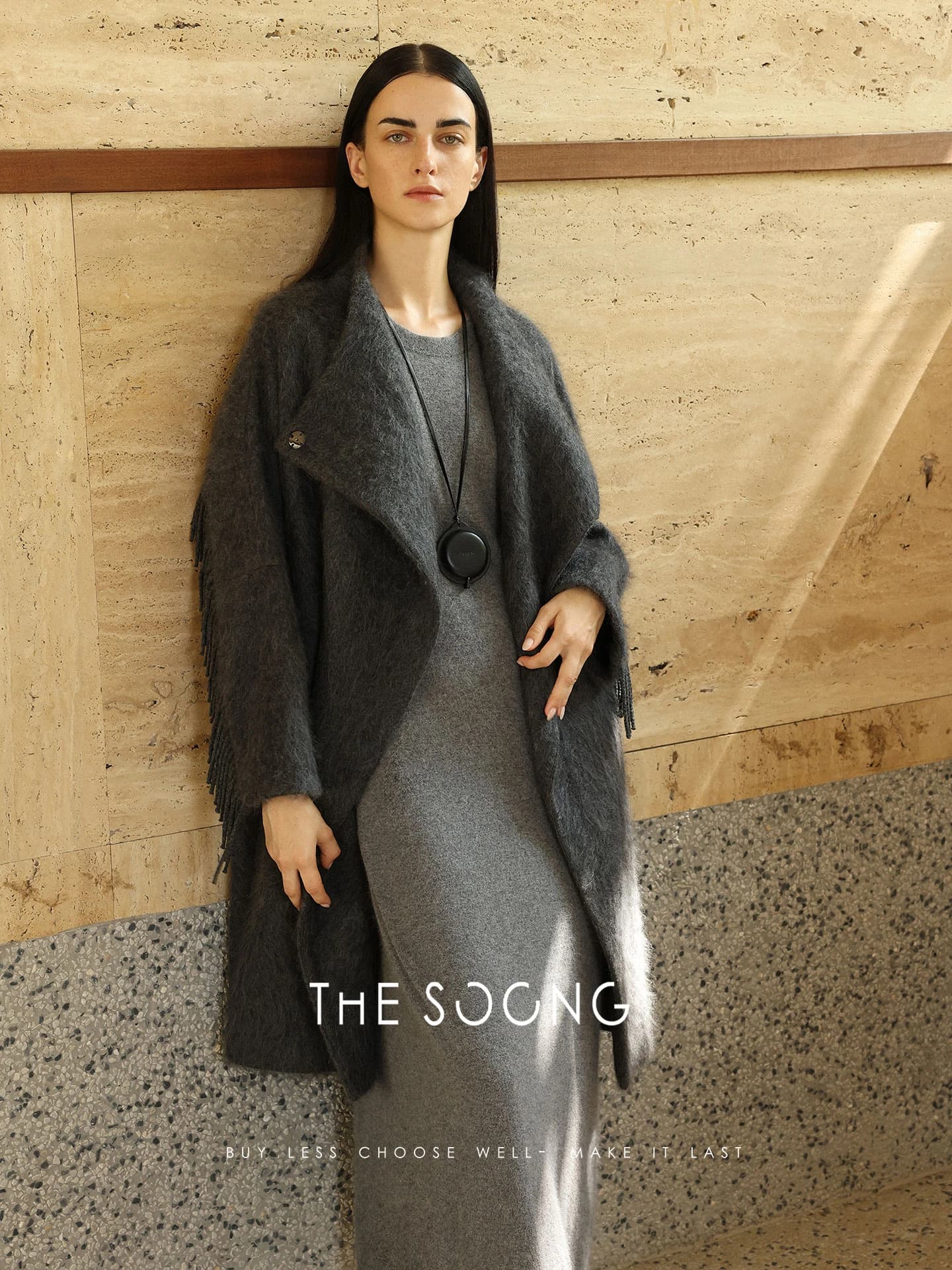 Wool Three Quarter Sleeve Relaxed Midi T Shirt Dress 7510 view 6