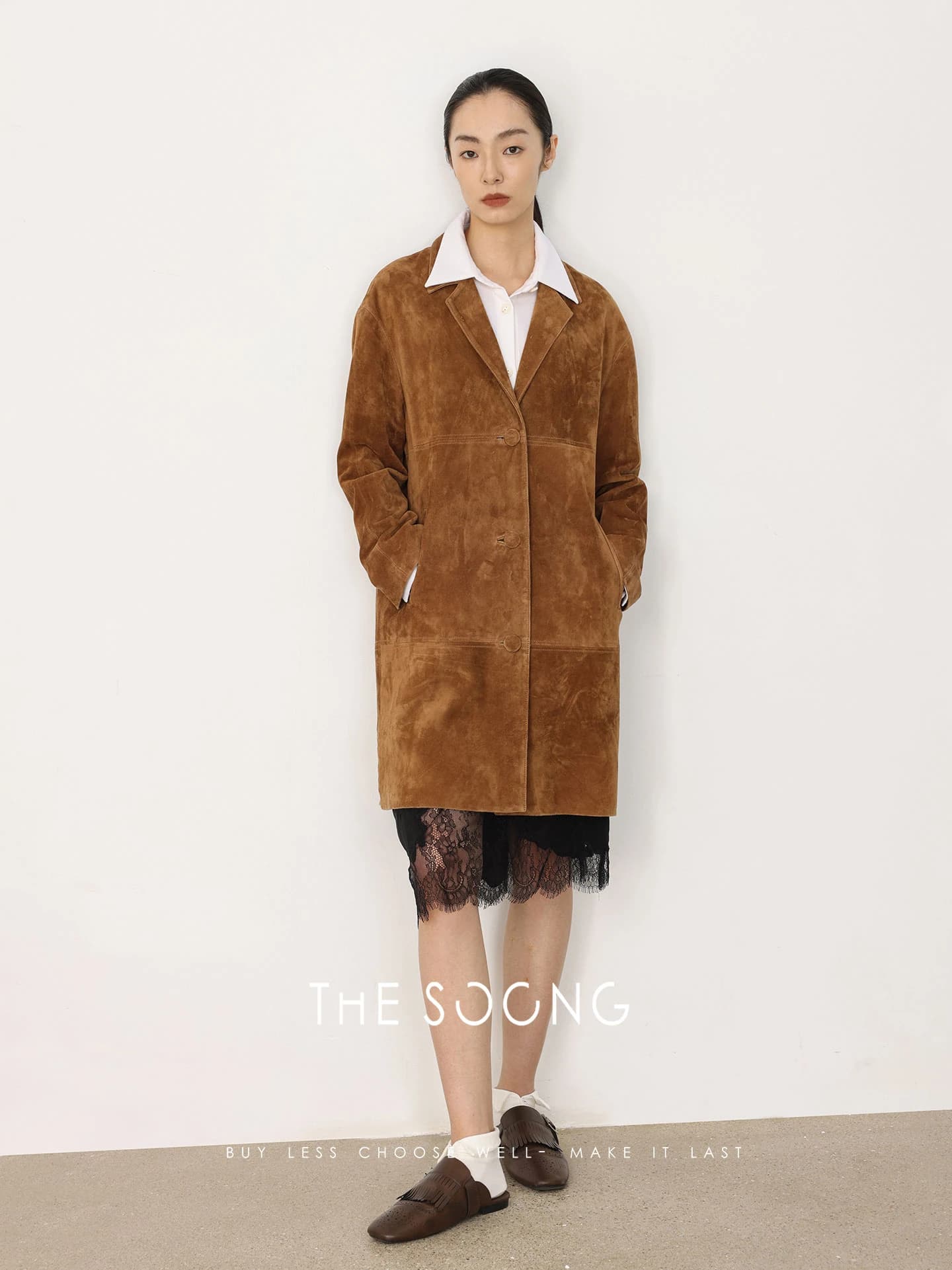 100% Lambskin Tailored Mid-Length Leather Blazer view 5