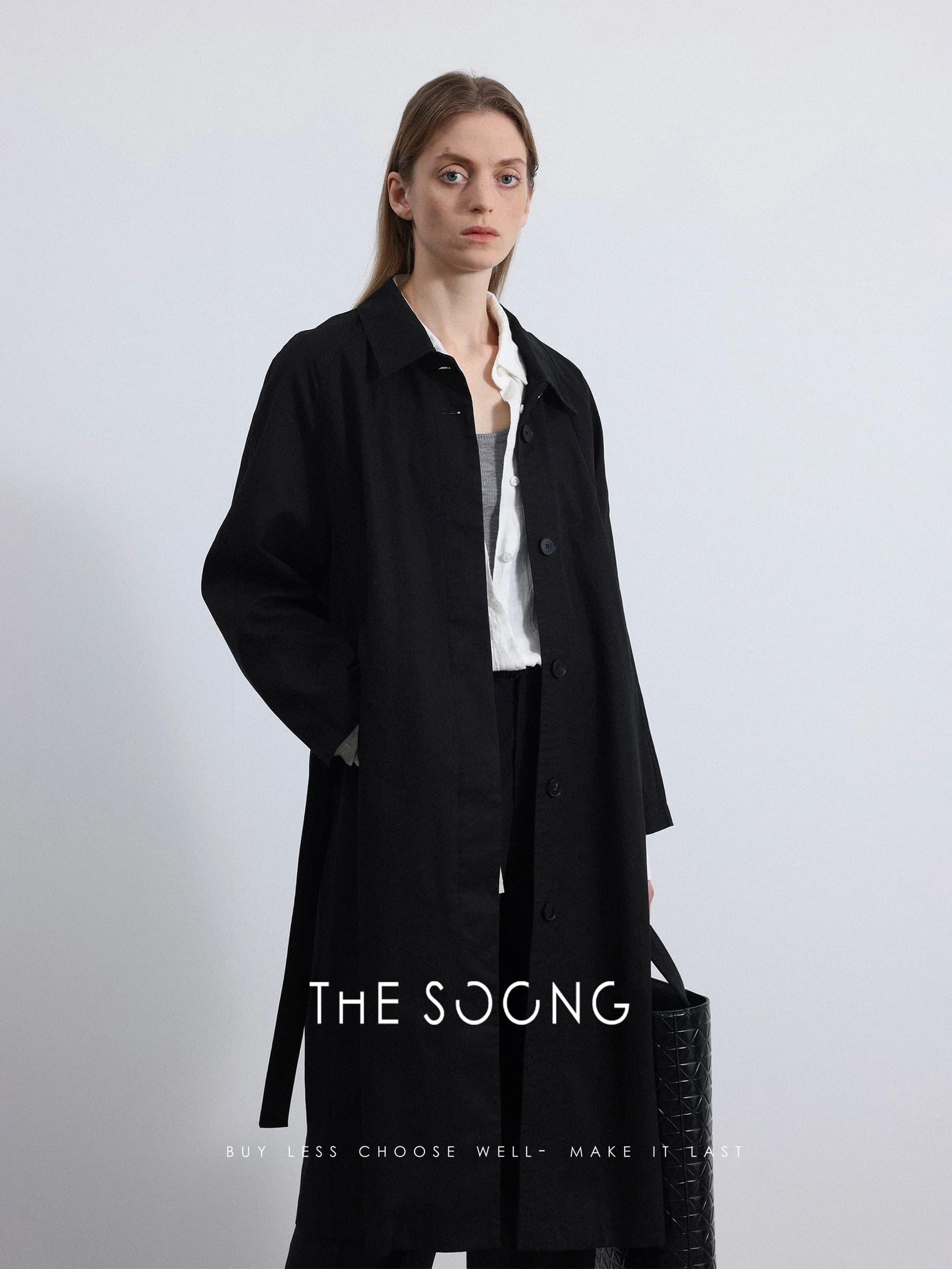 Airport Trench Soft-Washed Black Twill Coat view 2