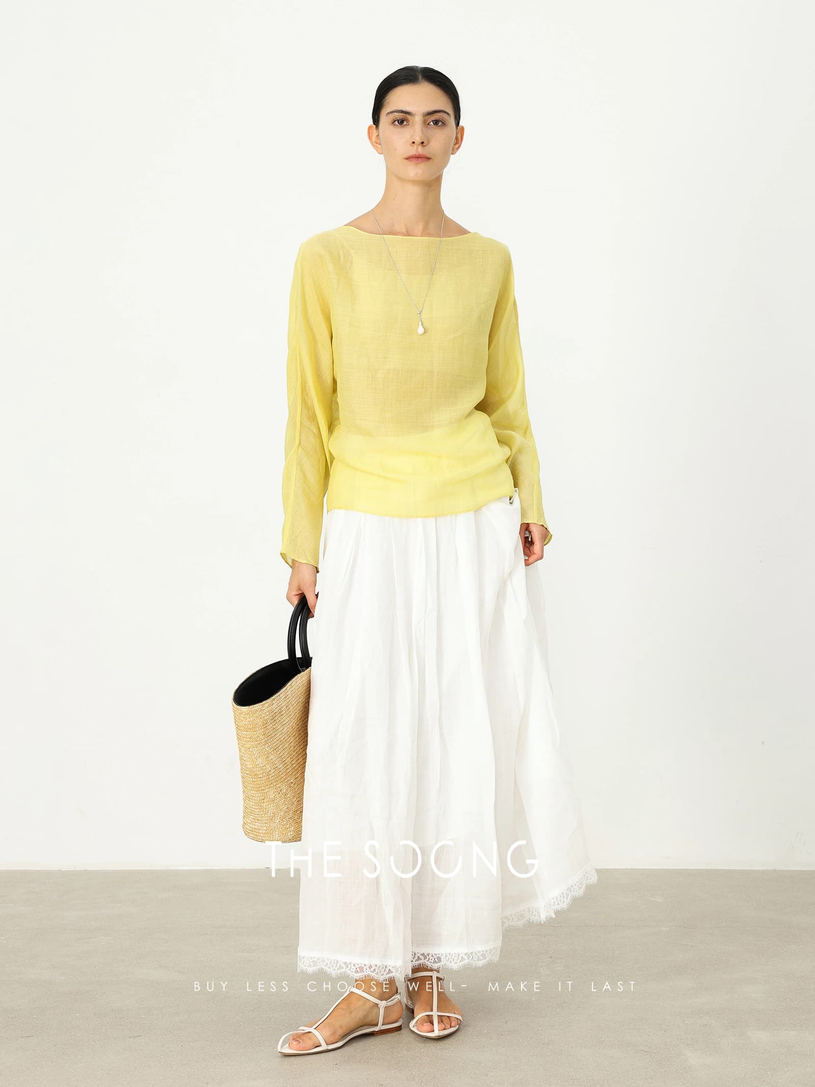 100% Ramie Woven Midi Skirt view 5