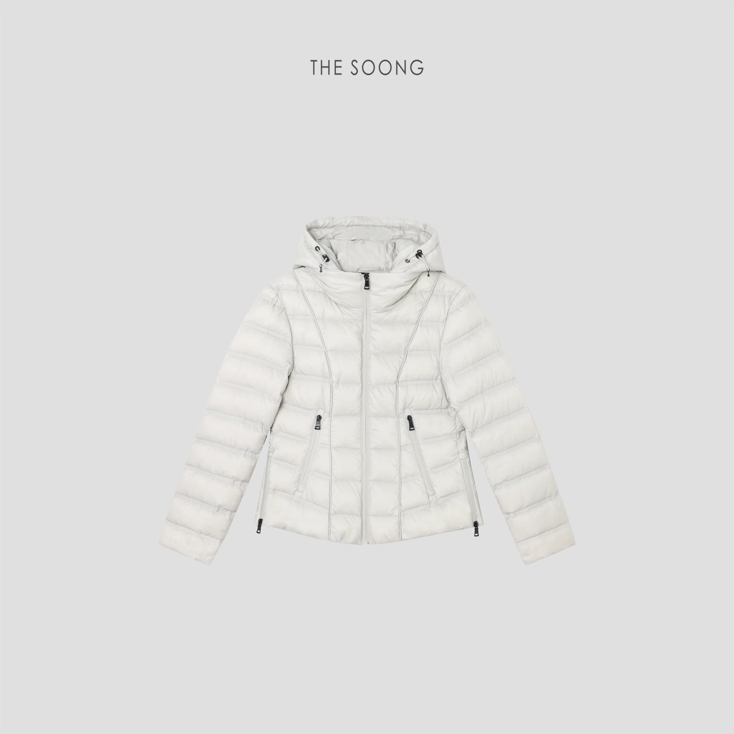 Slim Waist 2.0" 95% White Goose Down Cinched Ribbed Cropped Down Jacket view 4