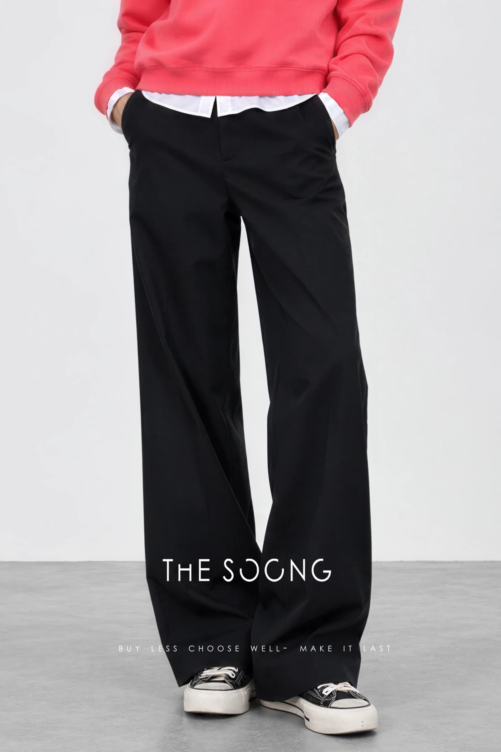 THESOONG「オフデューティートラウザーズ」ウール ミッドライズ ストレートレッグ ブラックパンツ - 9108 view 2
