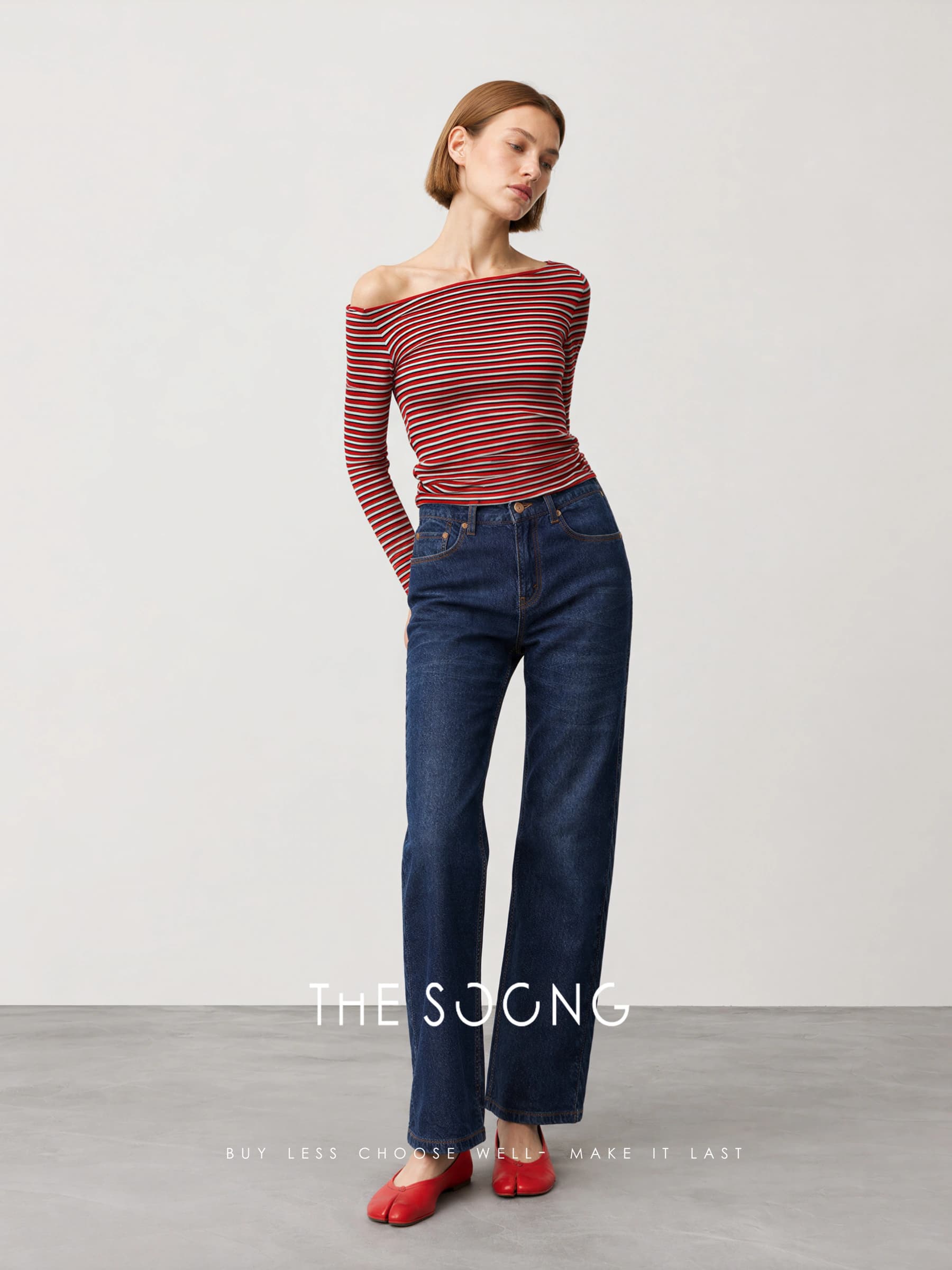 Tide Texture Acetate Cotton Lightweight Boat-Neck Top view 5