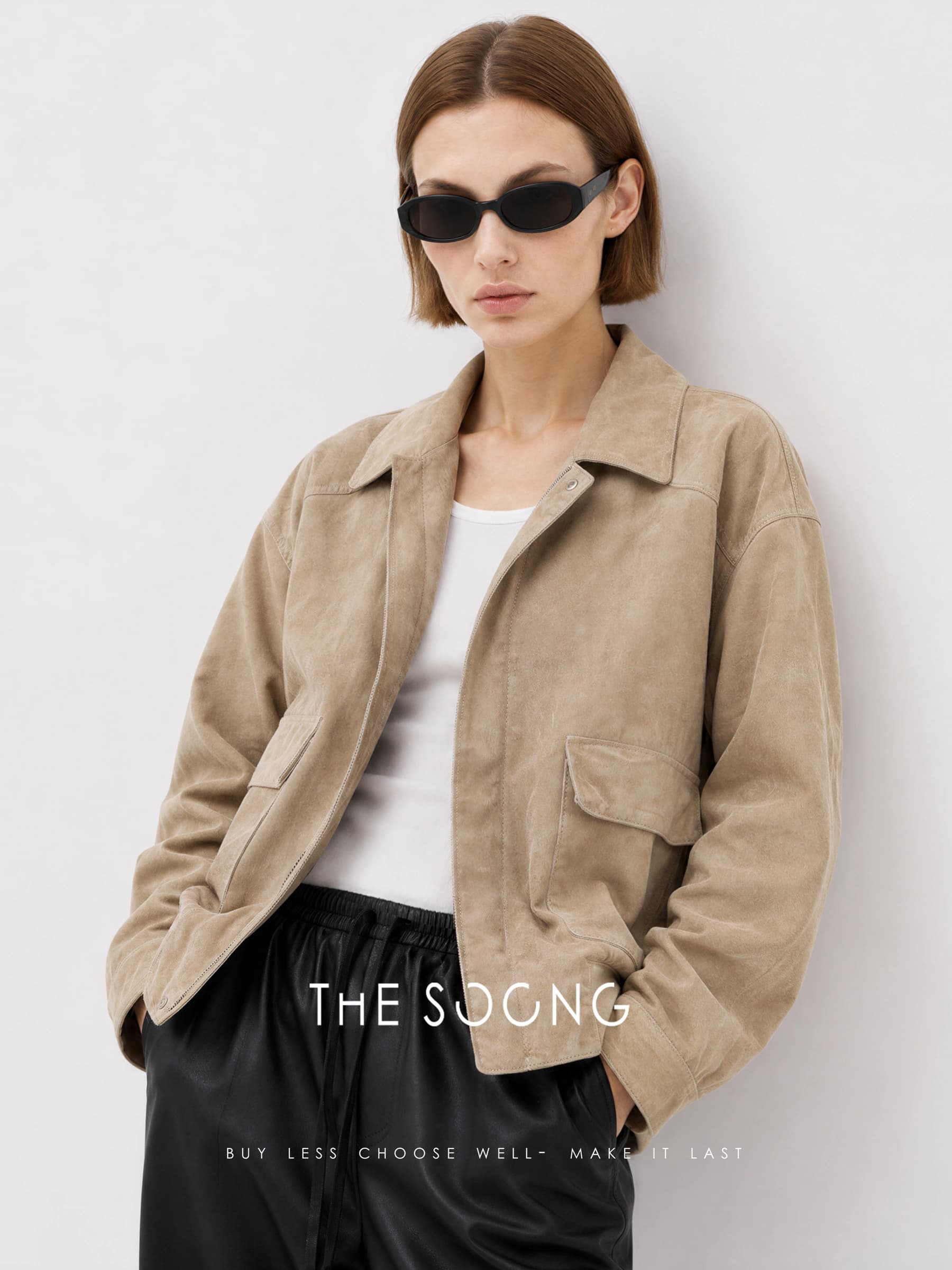 Jianghe Imported Sudan Lambskin Cropped Leather Jacket view 2