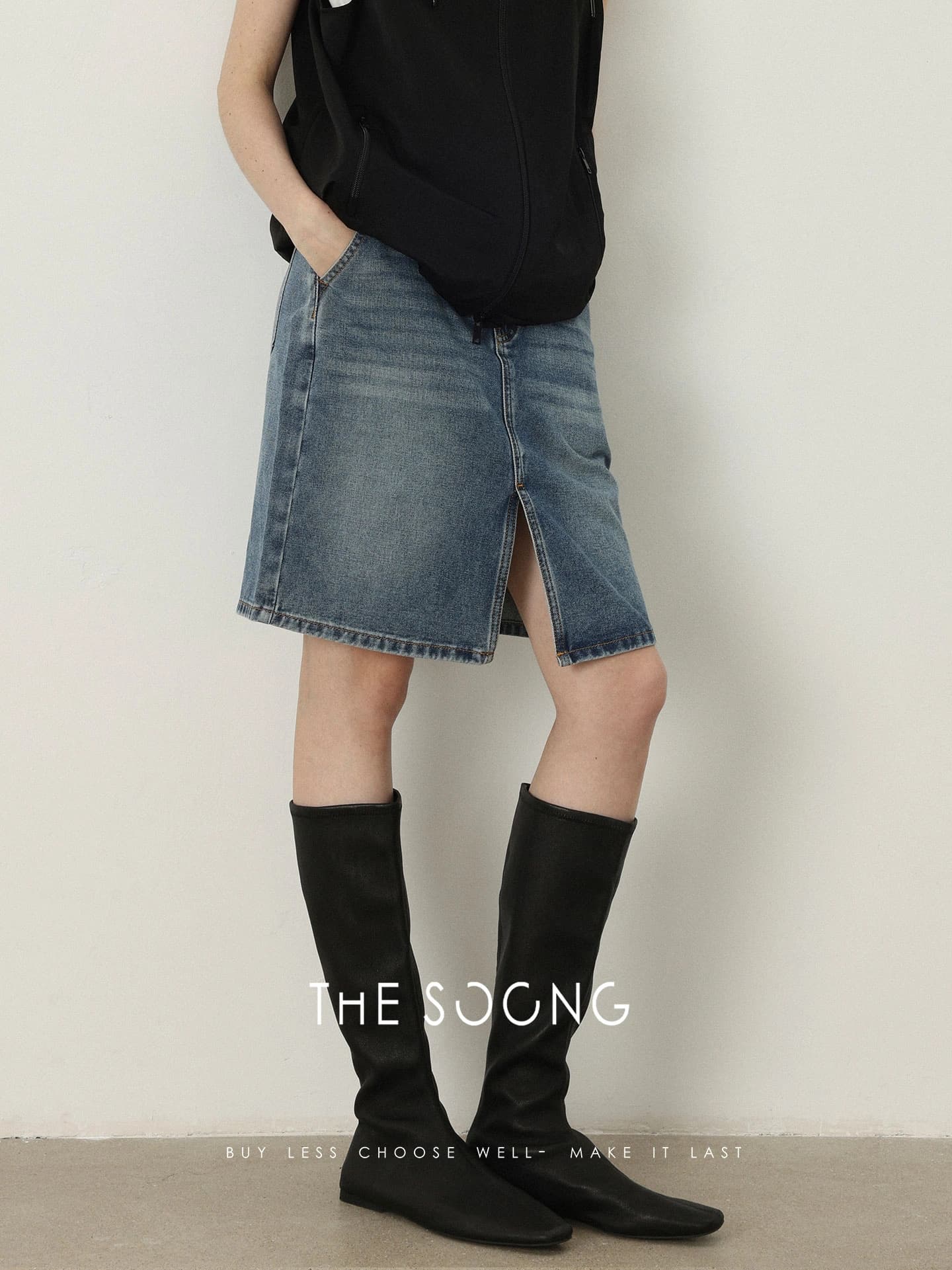 11.3oz Lightweight Washed Whisker Denim Skirt view 3