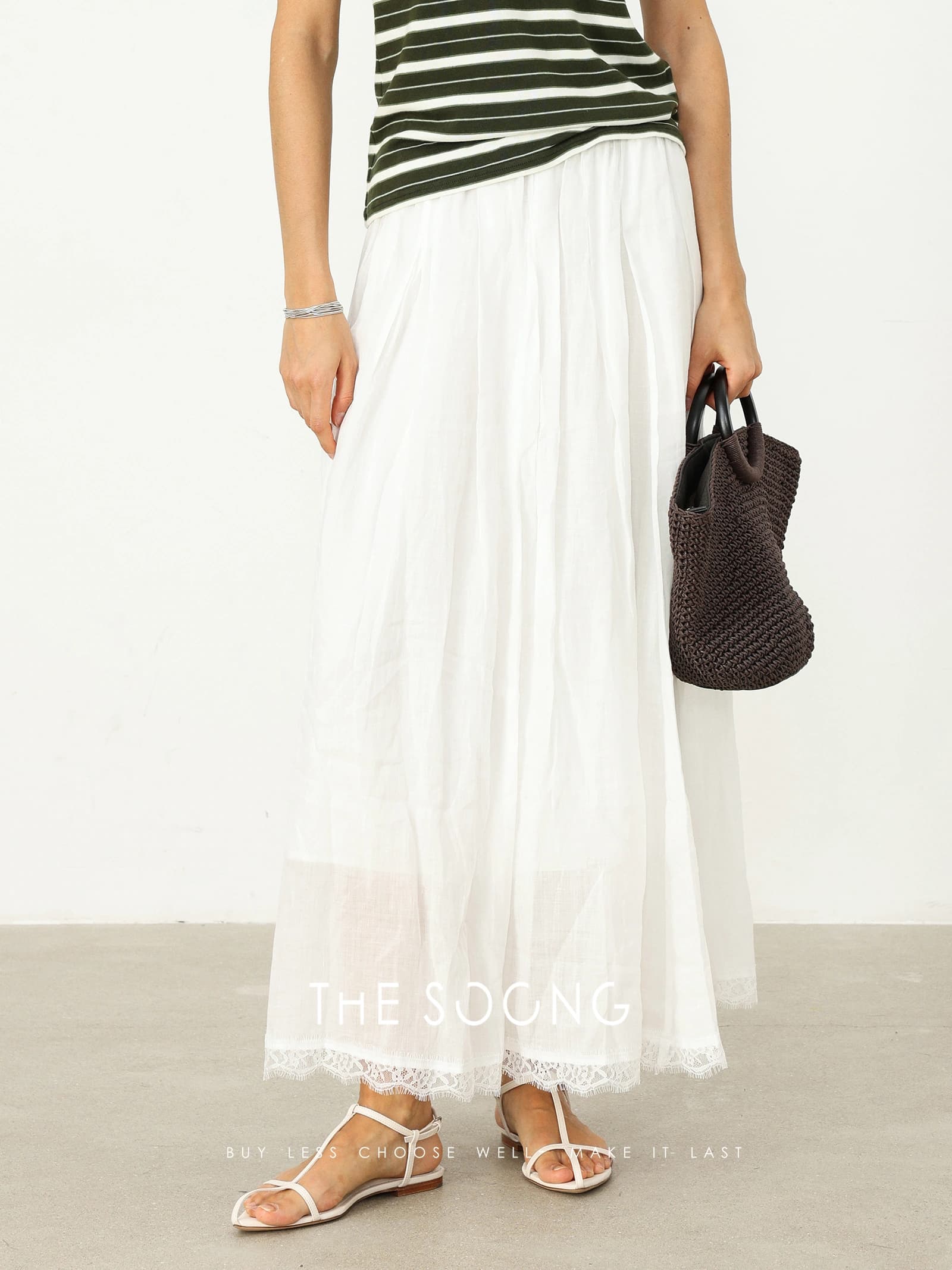 100% Ramie Woven Midi Skirt view 3