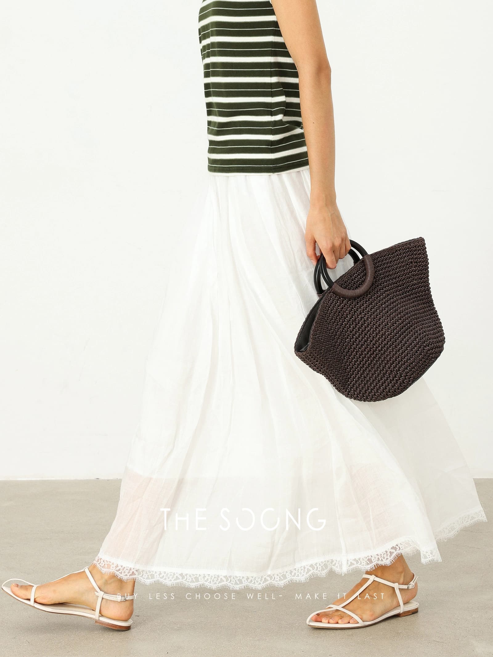 100% Ramie Woven Midi Skirt view 4