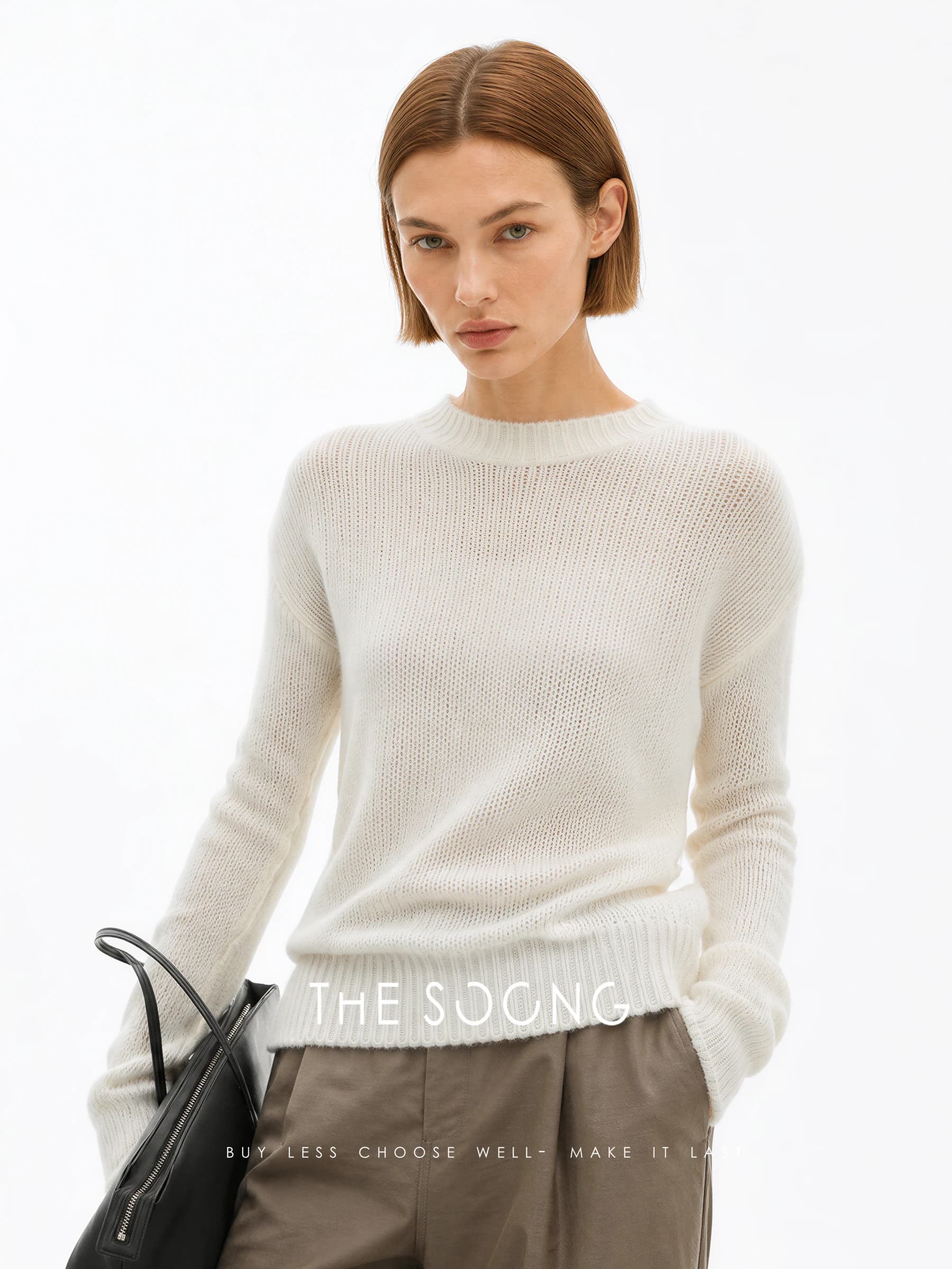 Cloud Cream Wool-Cashmere Blend Textured Sweater view 3