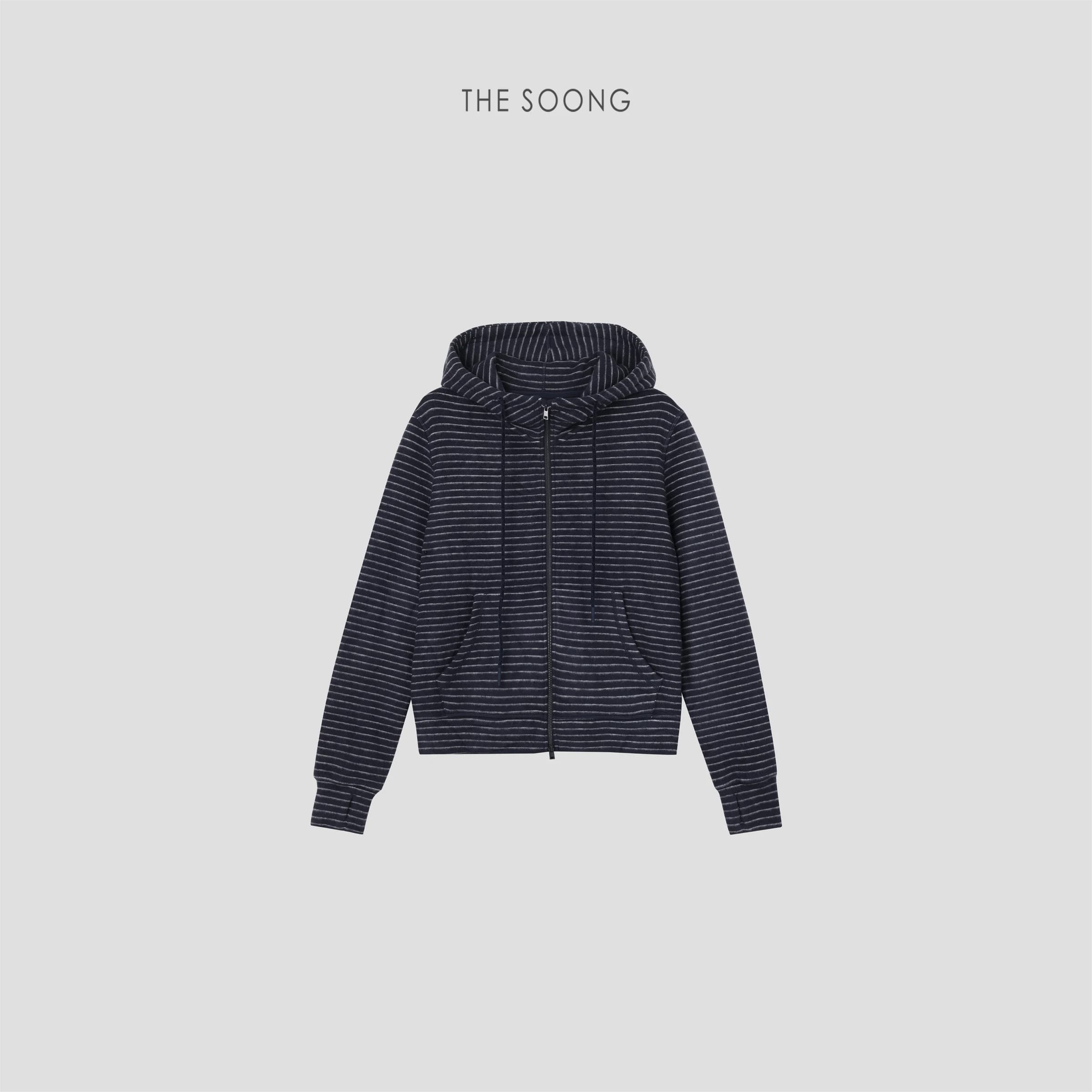 Ultra-Fine Wool and Silk Thermal Striped Hooded Jacket view 3