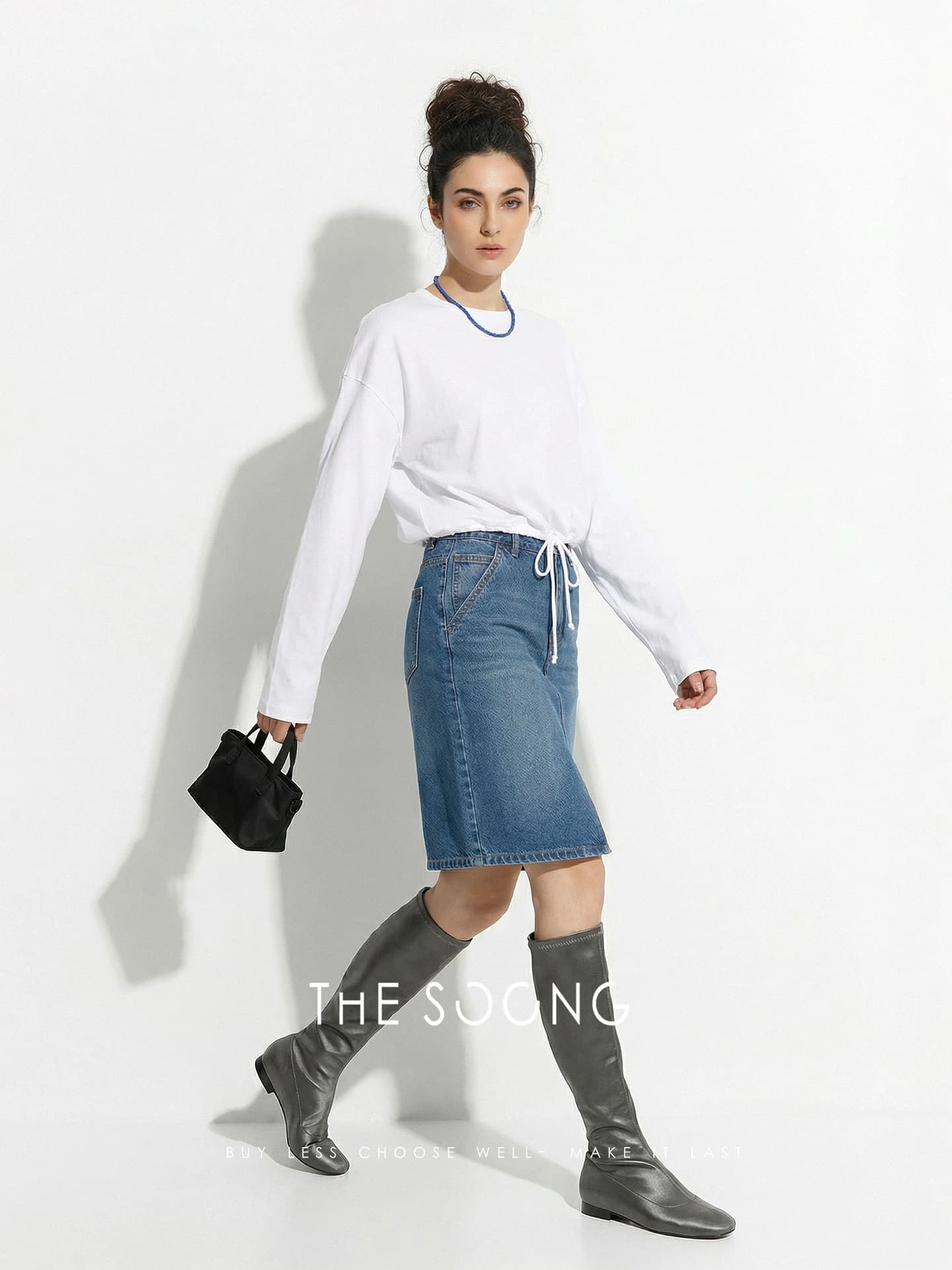 Sculptural High-Density Cotton Drawstring Long-Sleeve Top view 6