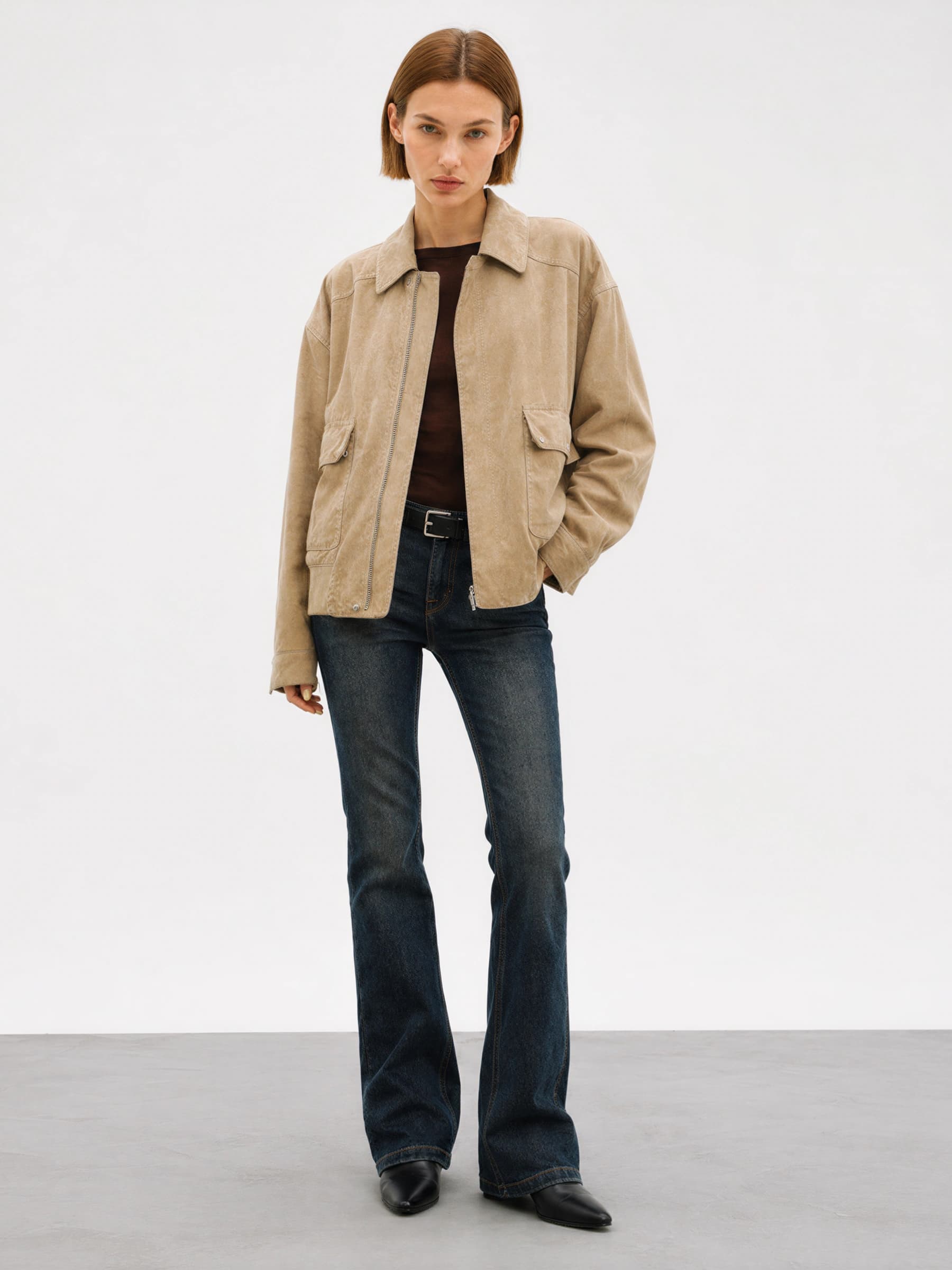 Jianghe Imported Sudan Lambskin Cropped Leather Jacket view 7