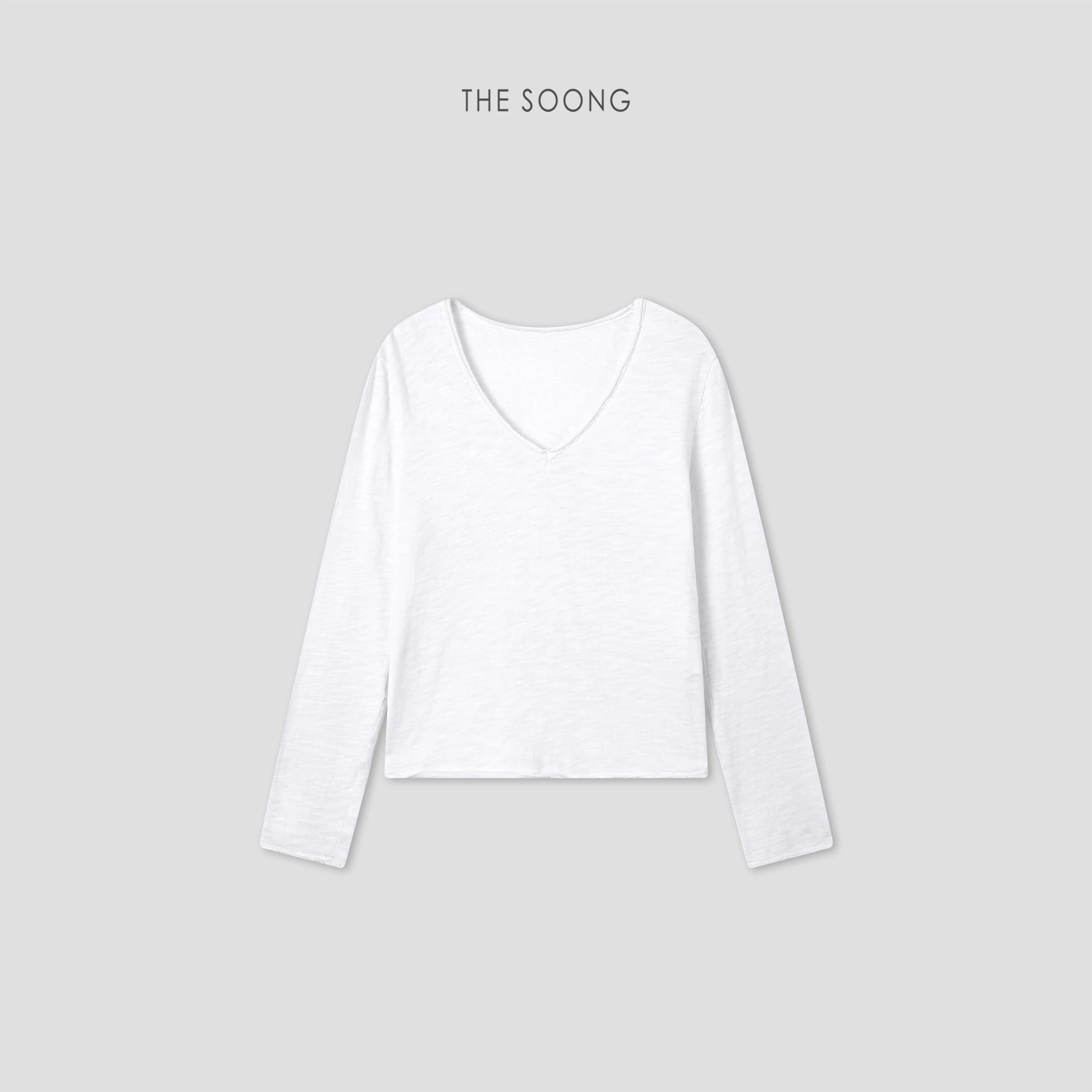 Snow Fleece Early-Fall 100% Cotton Brushed Soft V-Neck Long-Sleeve Layering Top view 2
