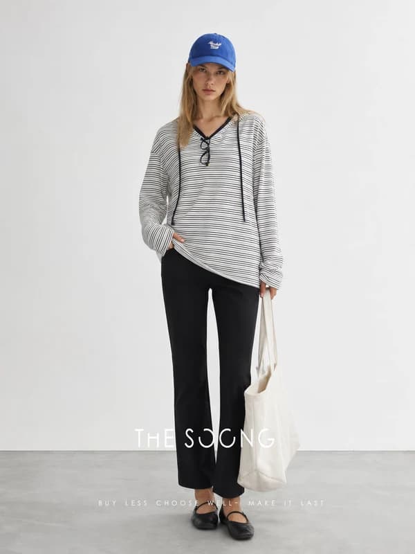 Soft-Washed Cotton-Blend Striped Hooded Top view 4