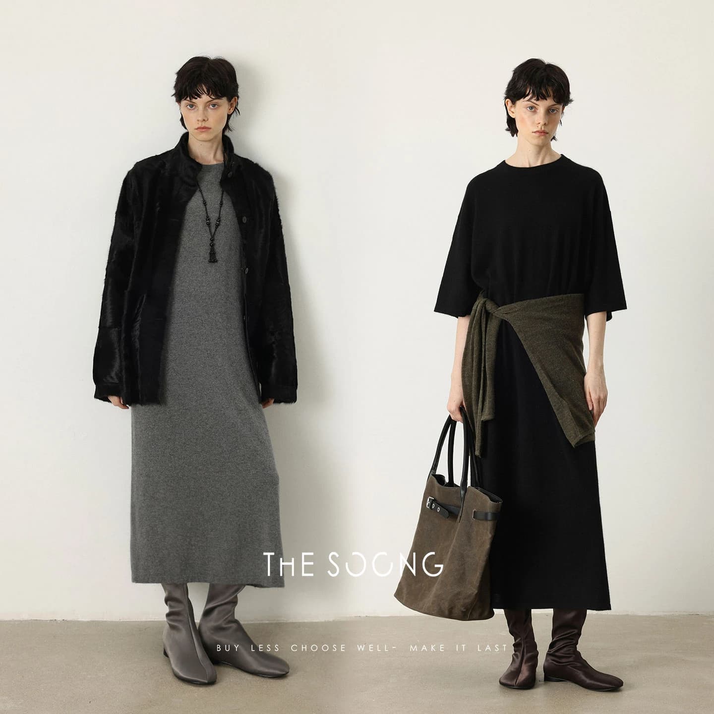 Wool Three Quarter Sleeve Relaxed Midi T Shirt Dress 7510 view 2