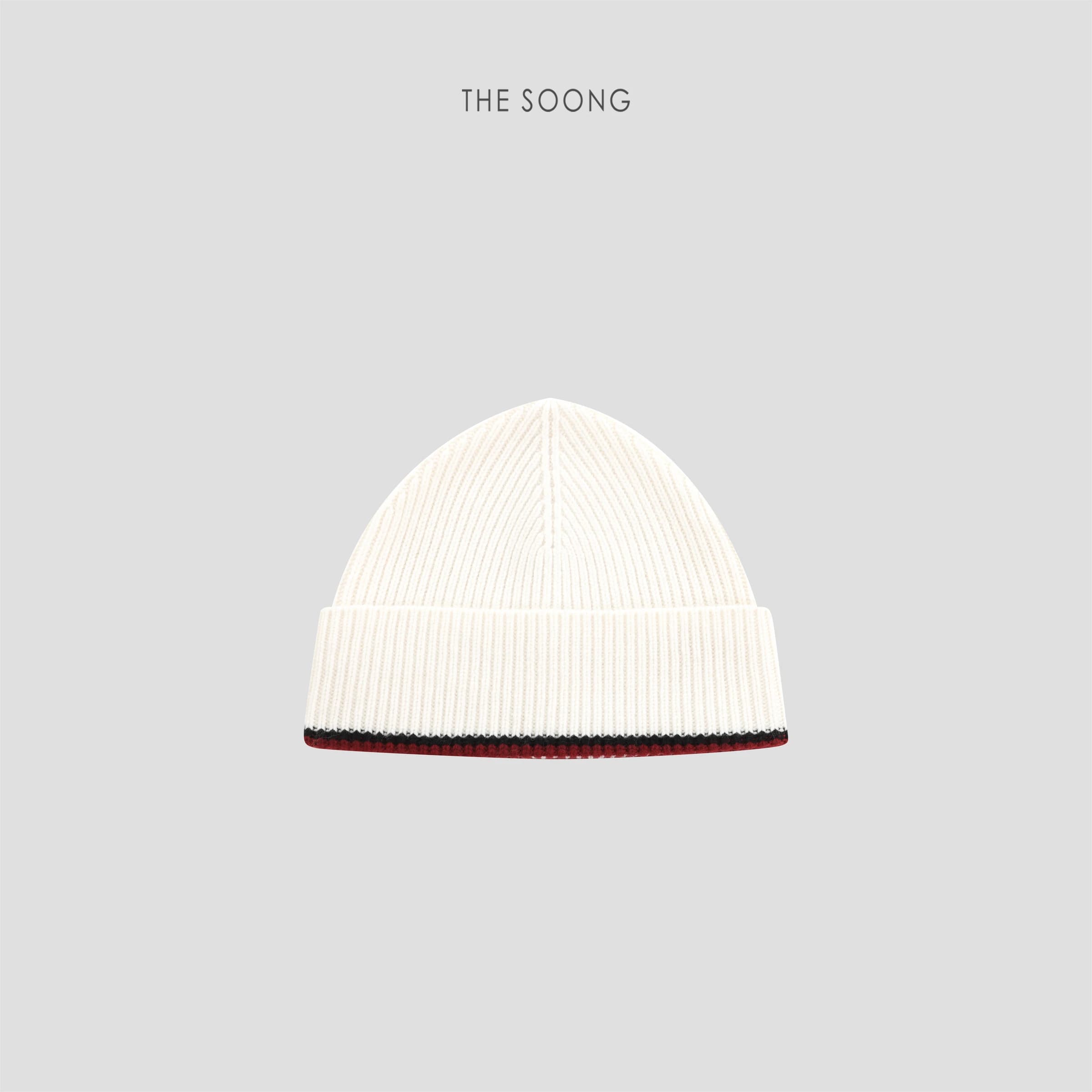Red-Trim Beanie | New Sheep Wool Blend Minimalist Contrast Knit Hat for Women view 3