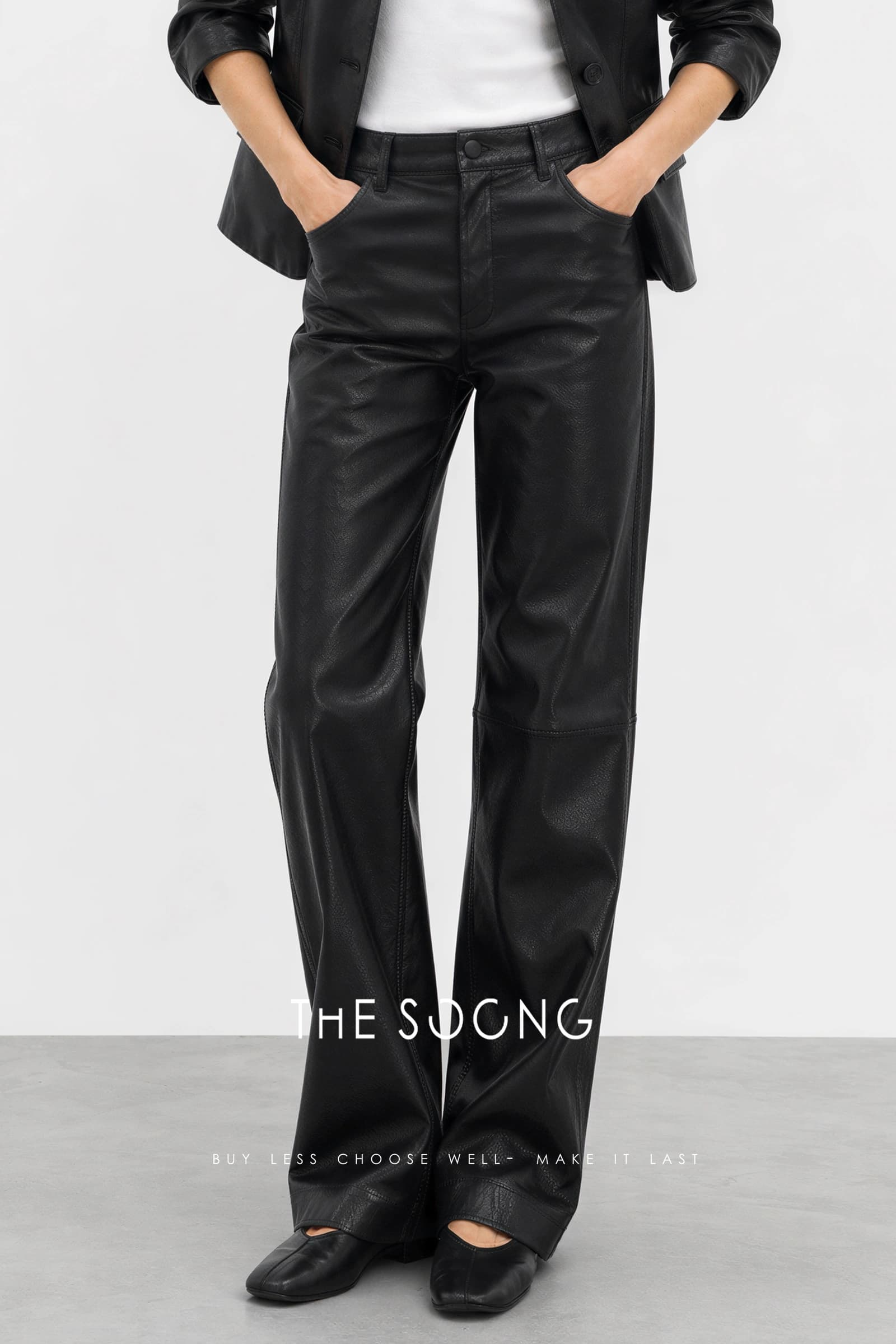 Matte Edge British Lambskin Mid-Rise Flared Leather Pants view 2