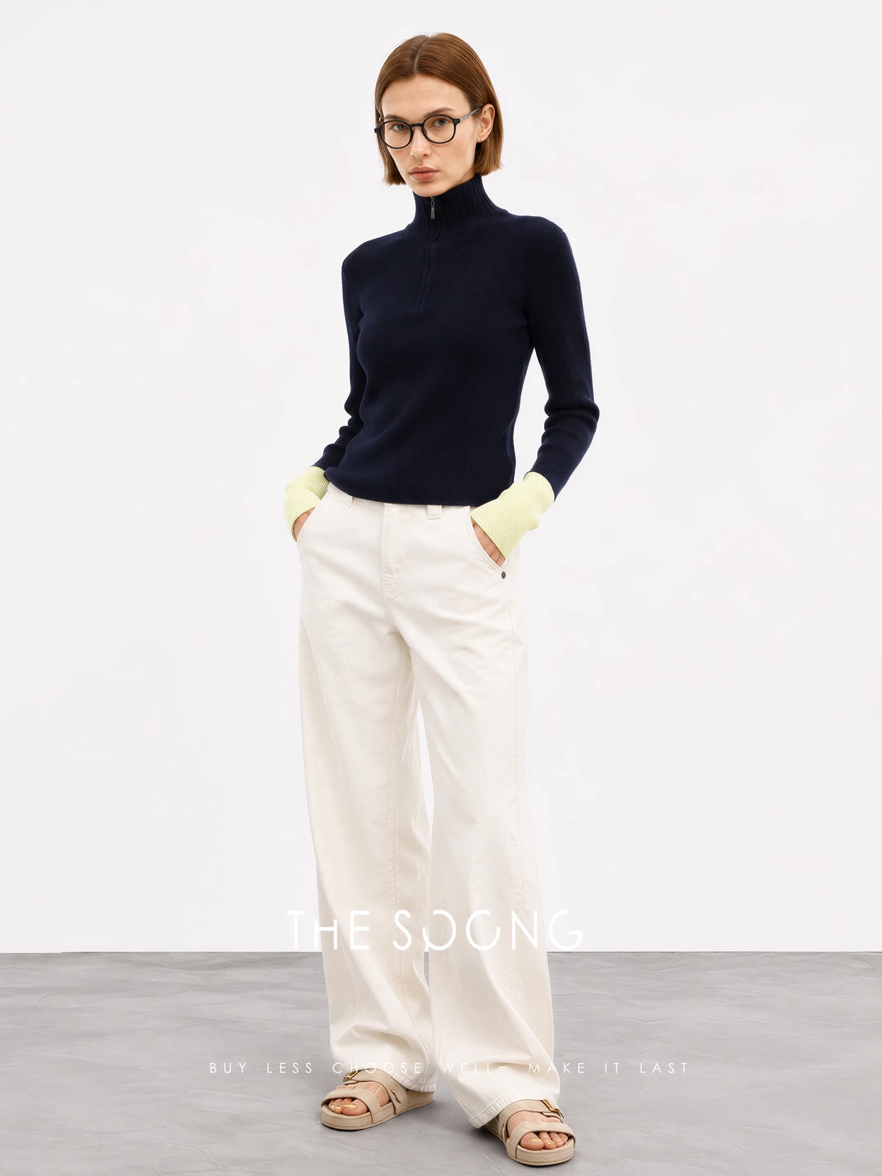 100% Wool Half-Zip Ribbed Stand-Collar Sweater view 5
