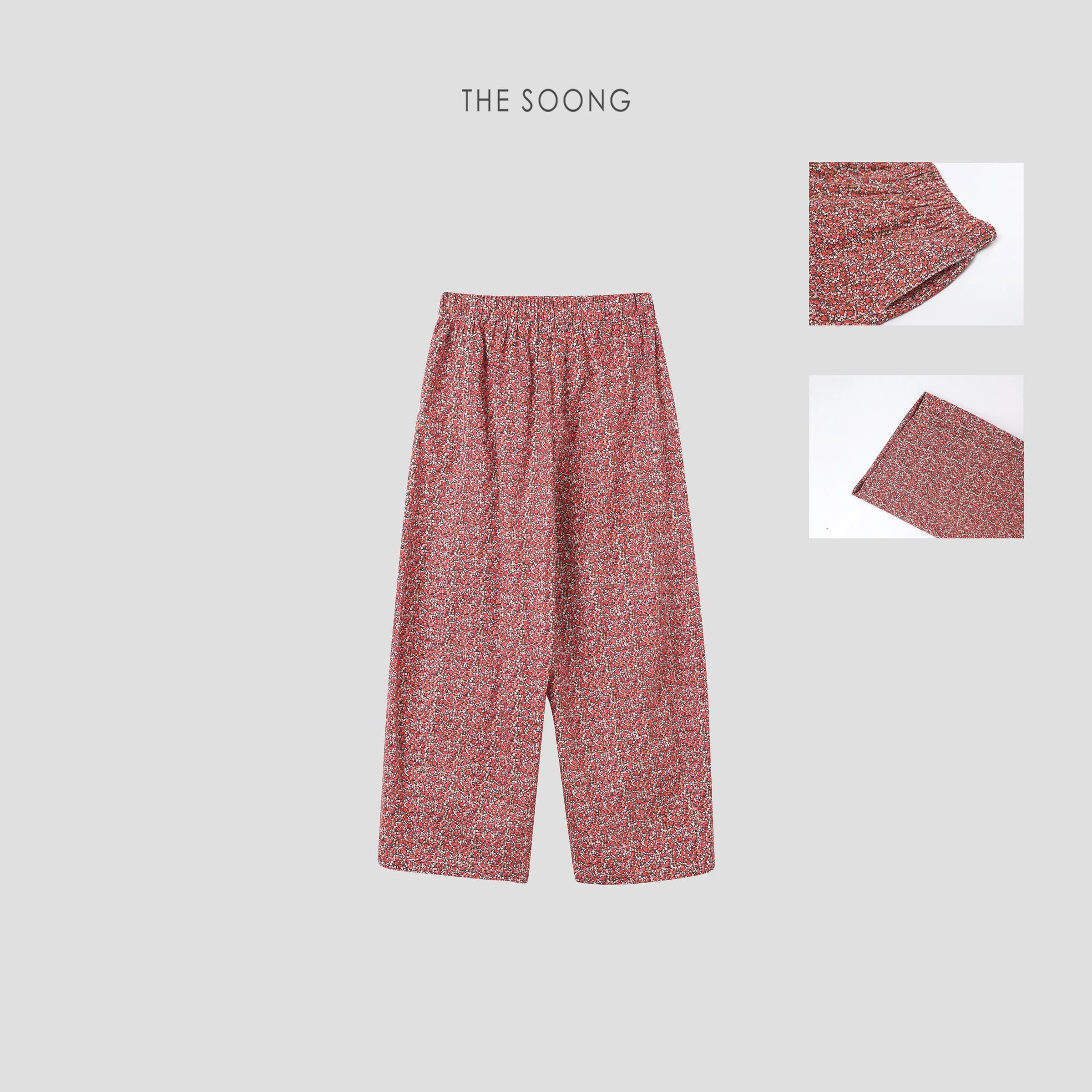 Floral Cotton Relaxed-Fit Elastic-Waist Pants view 3
