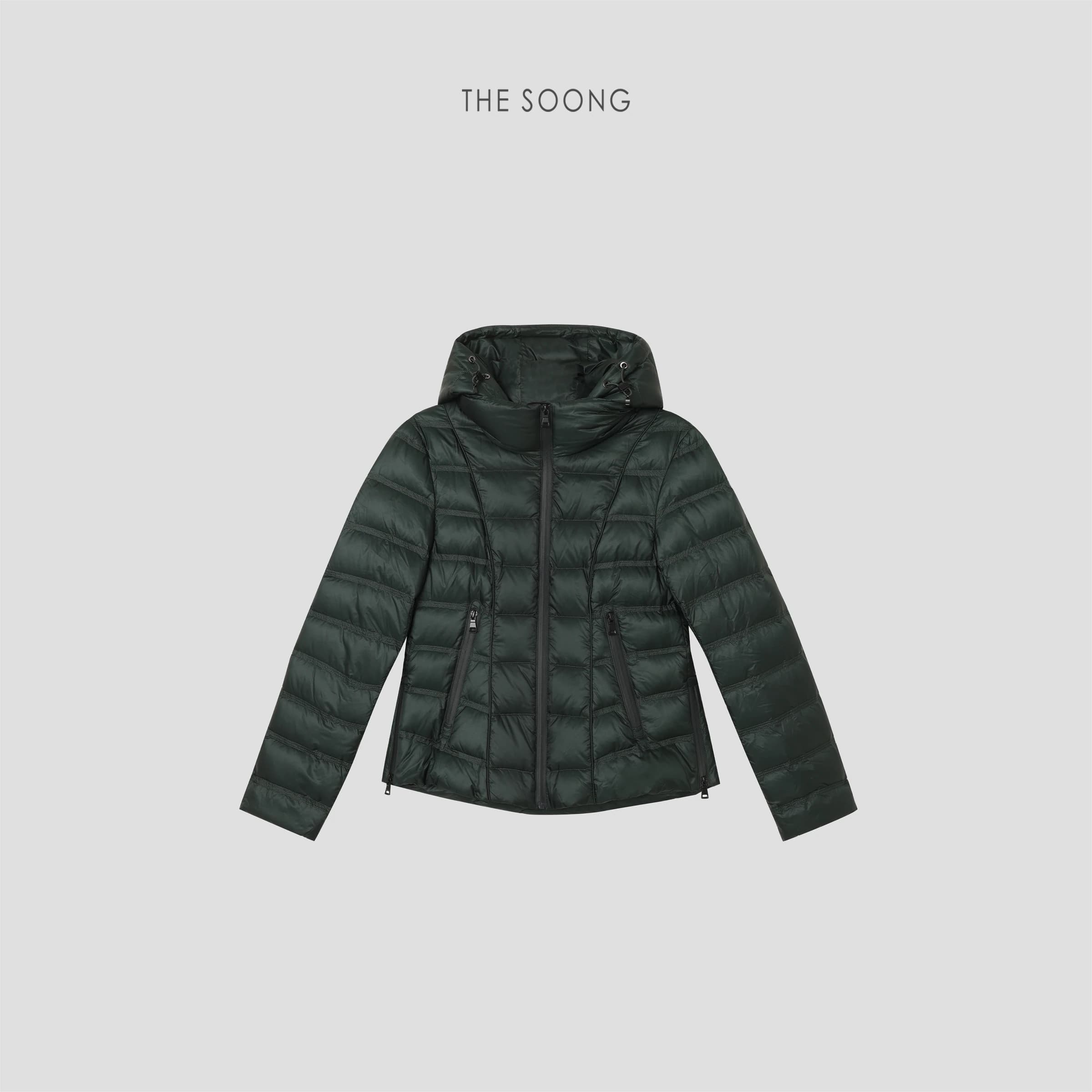Slim Waist 2.0" 95% White Goose Down Cinched Ribbed Cropped Down Jacket view 3