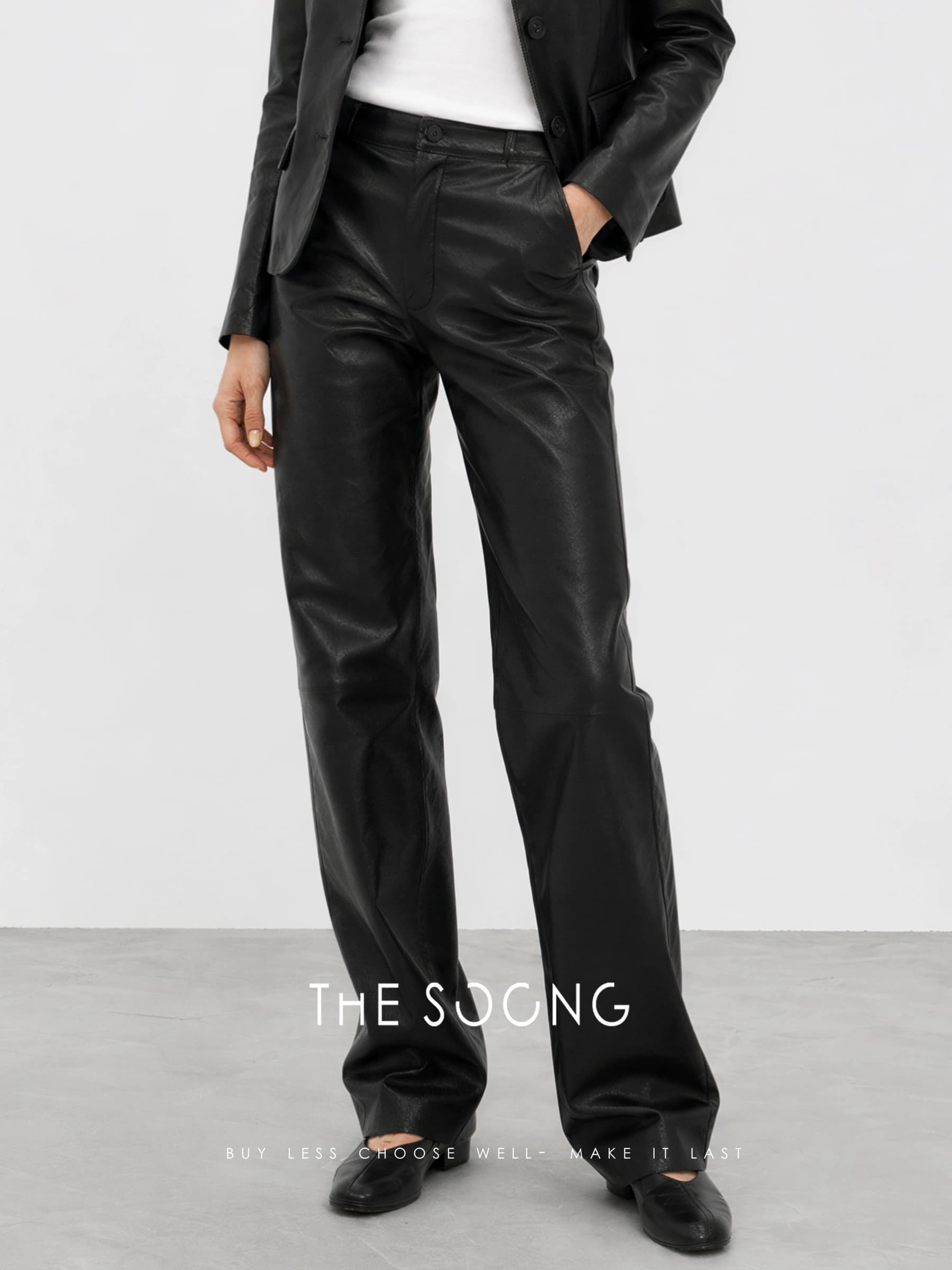 Matte Edge British Lambskin Mid-Rise Flared Leather Pants view 3
