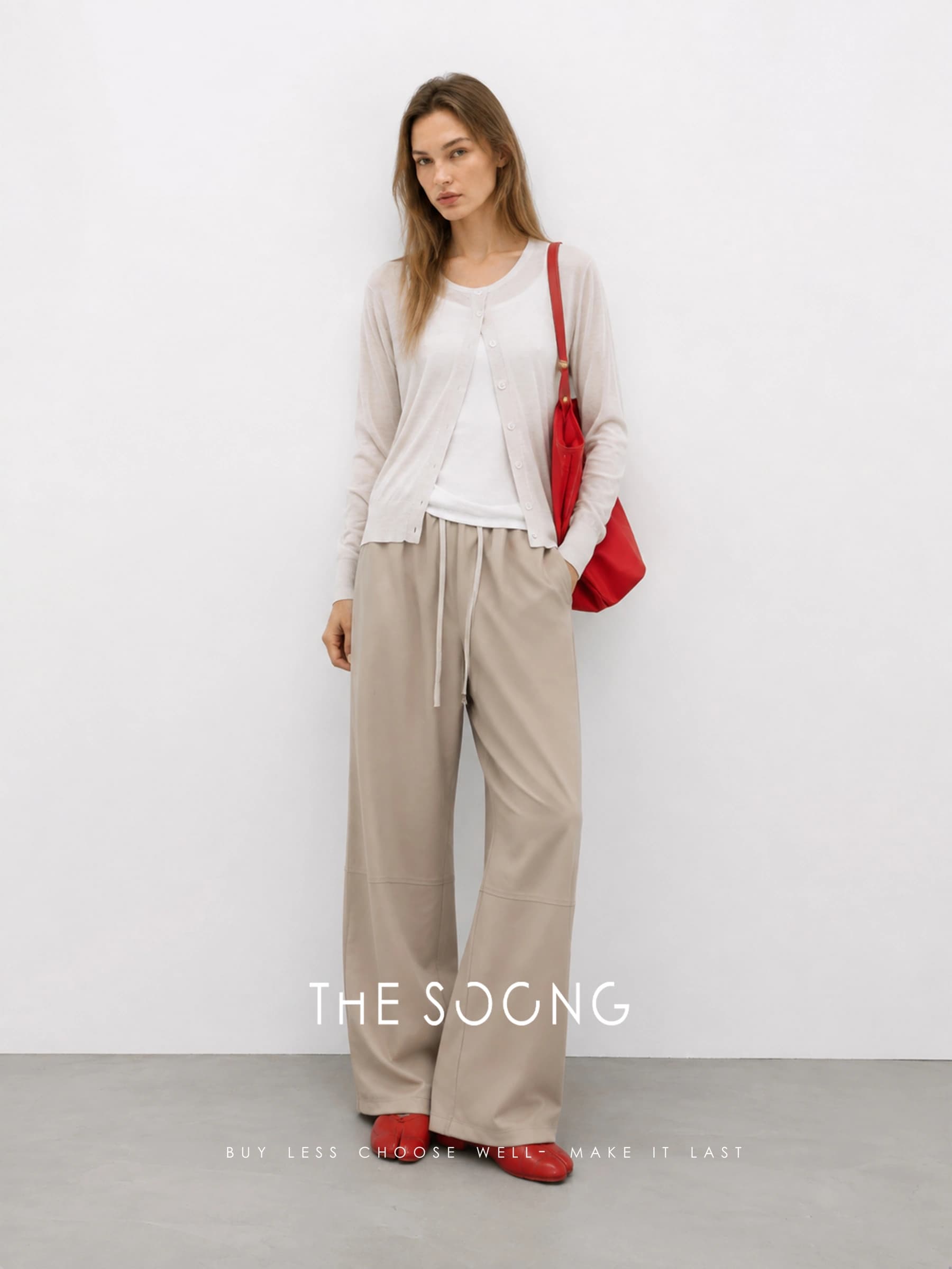 100% Lambskin Textured Drawstring Leather Pants view 4