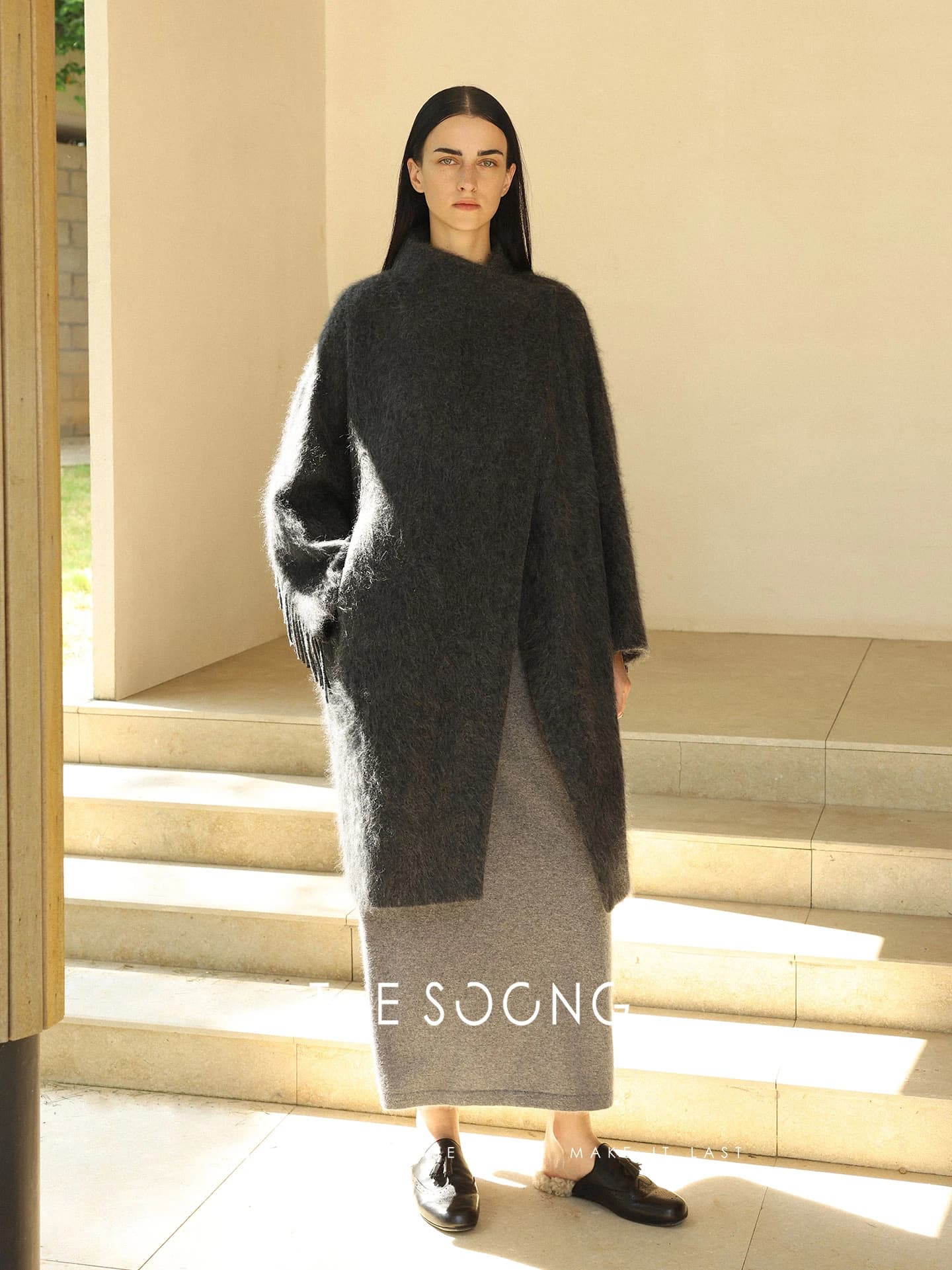 Cashmere-Wool Blend Long Fringe Coat view 6
