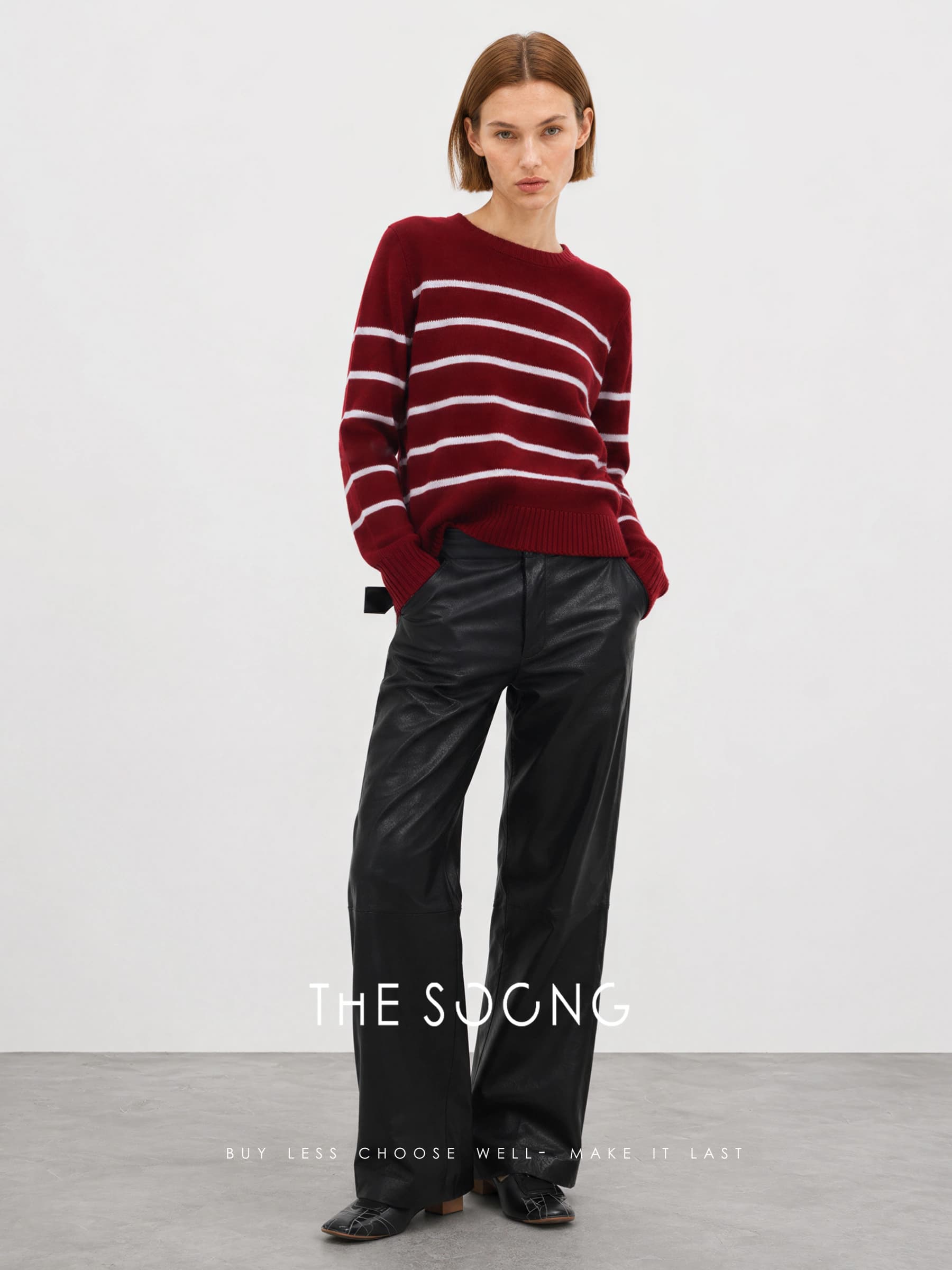 100% Cashmere Soft Striped Crewneck Sweater view 3