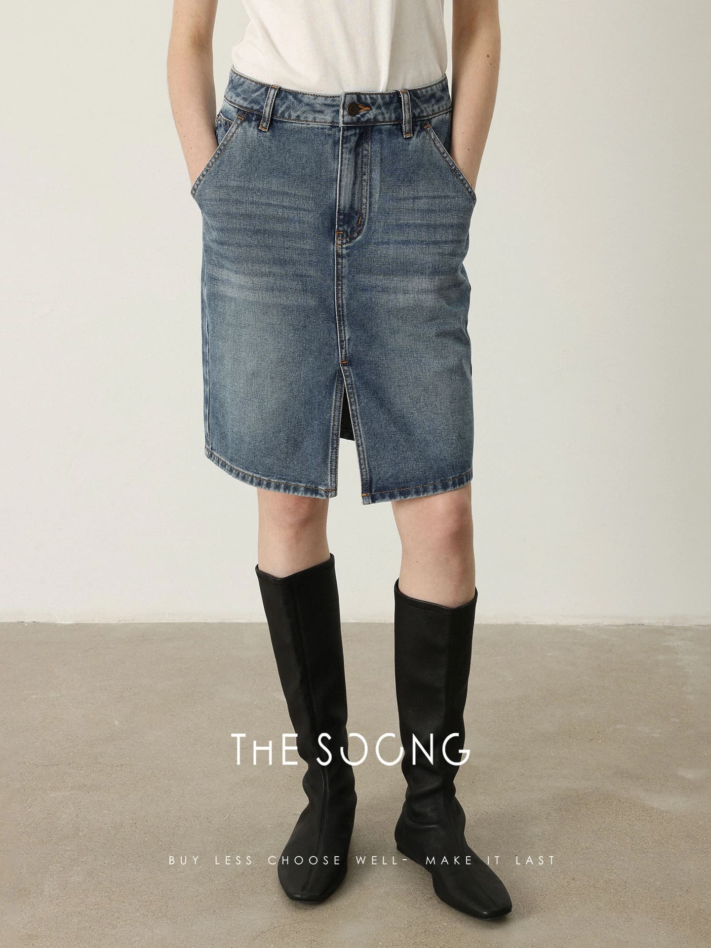 11.3oz Lightweight Washed Whisker Denim Skirt view 2