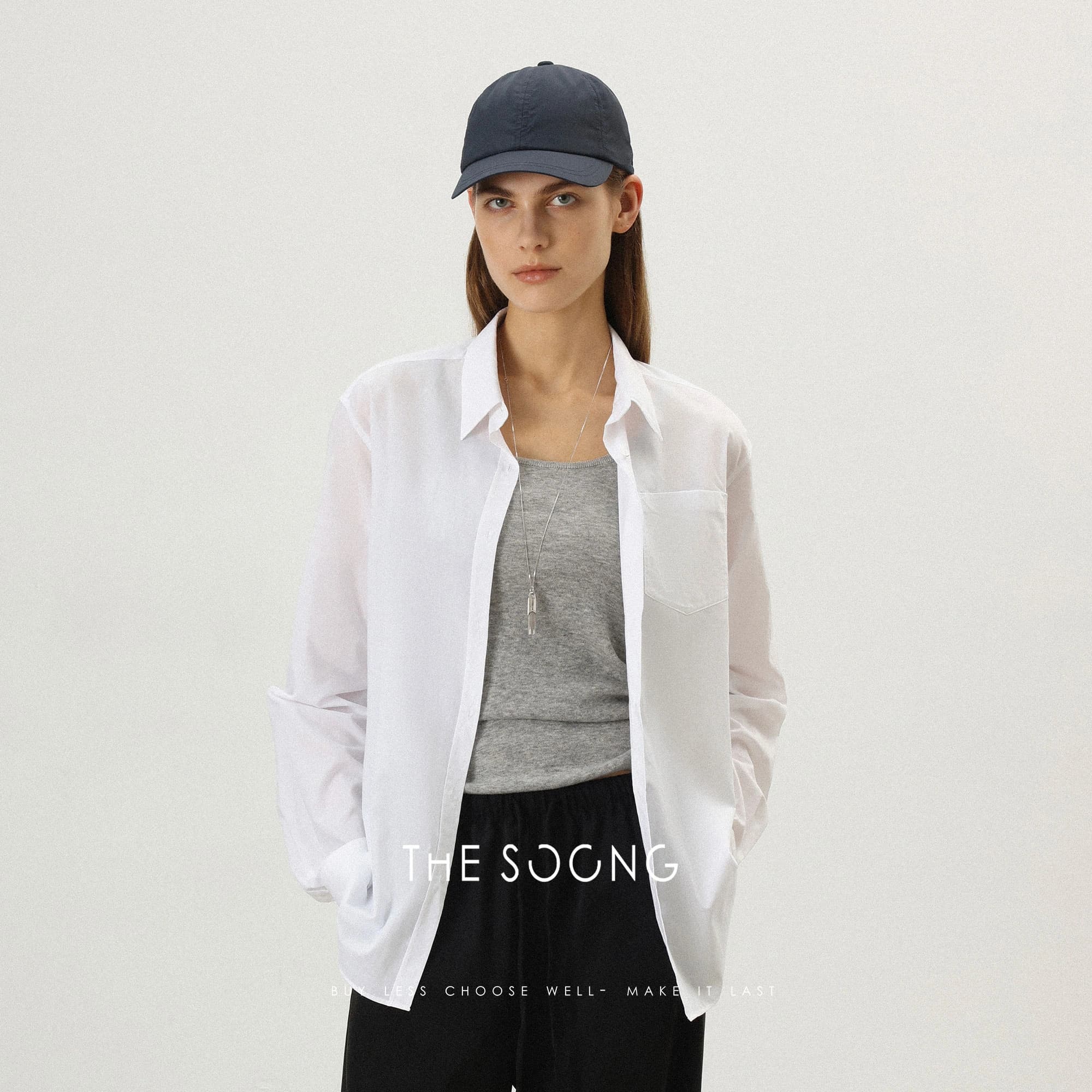 Minimalist White Cotton-Silk Blend Long-Sleeve Shirt view 2