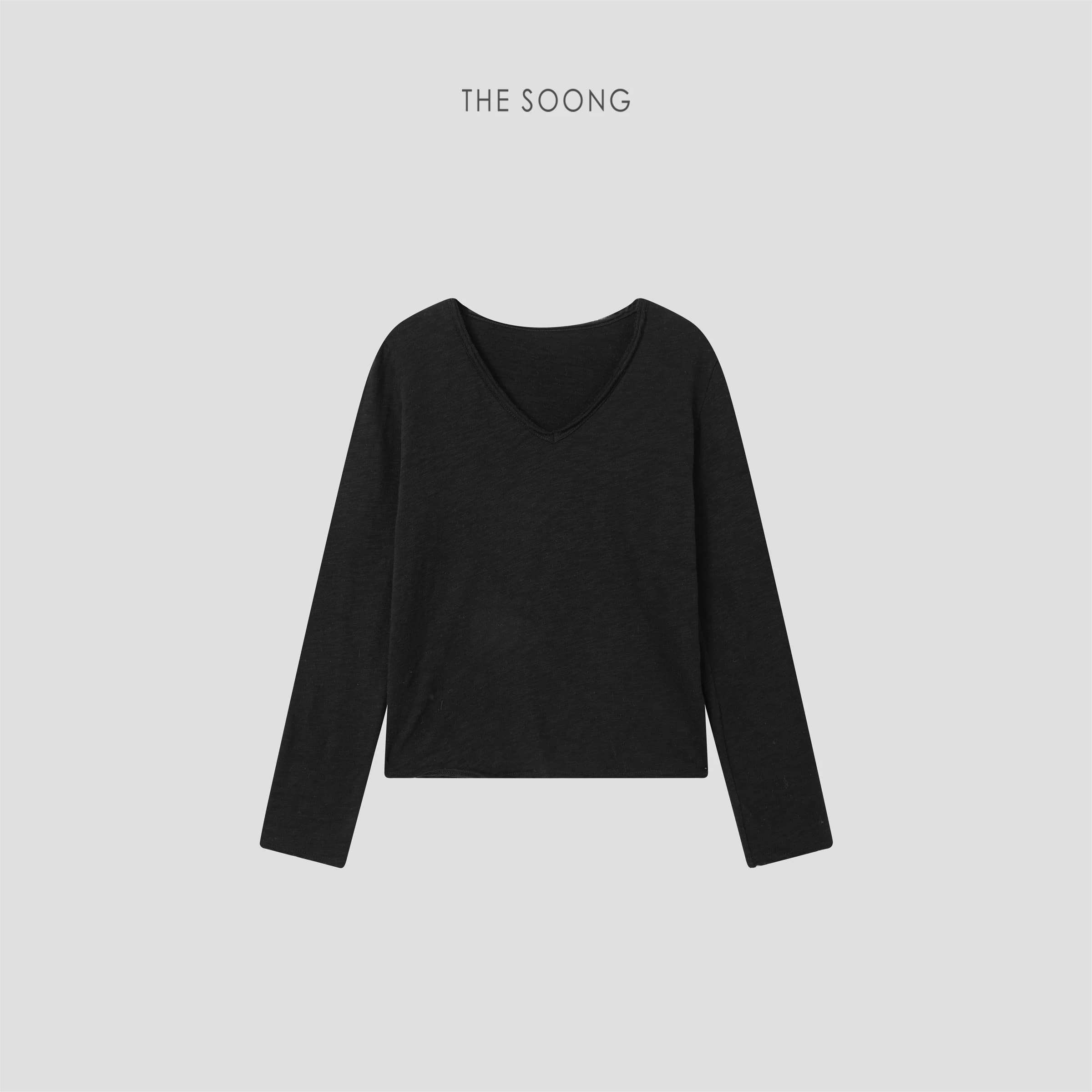 Snow Fleece Early-Fall 100% Cotton Brushed Soft V-Neck Long-Sleeve Layering Top view 4