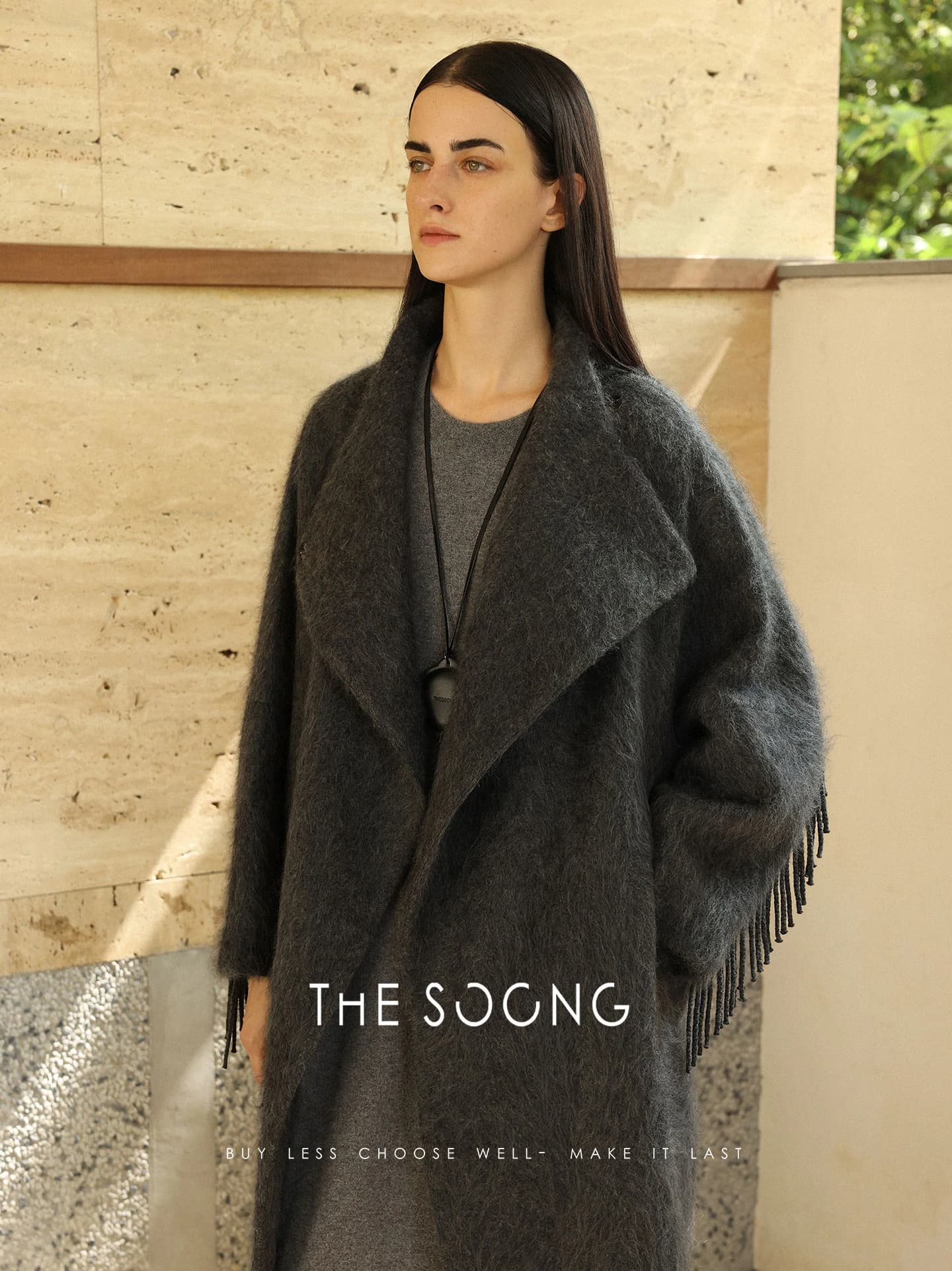 Cashmere-Wool Blend Long Fringe Coat view 5