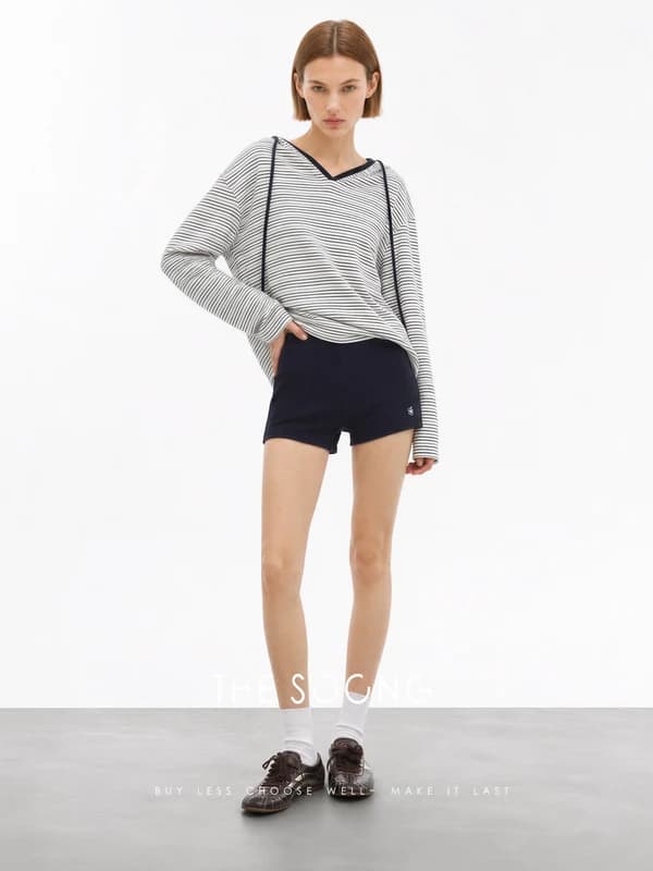 Soft-Washed Cotton-Blend Striped Hooded Top view 5