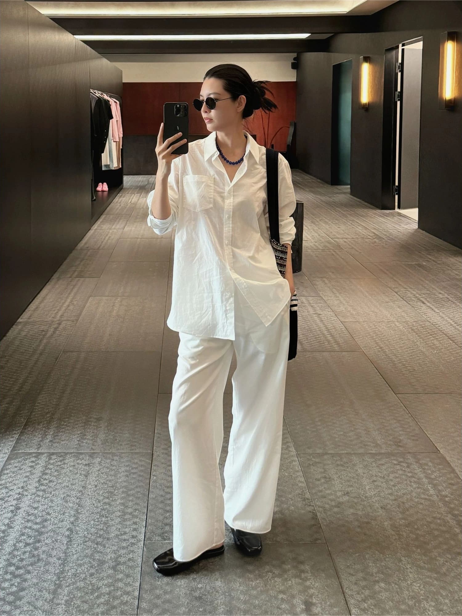 Minimalist White Cotton-Silk Blend Long-Sleeve Shirt view 5