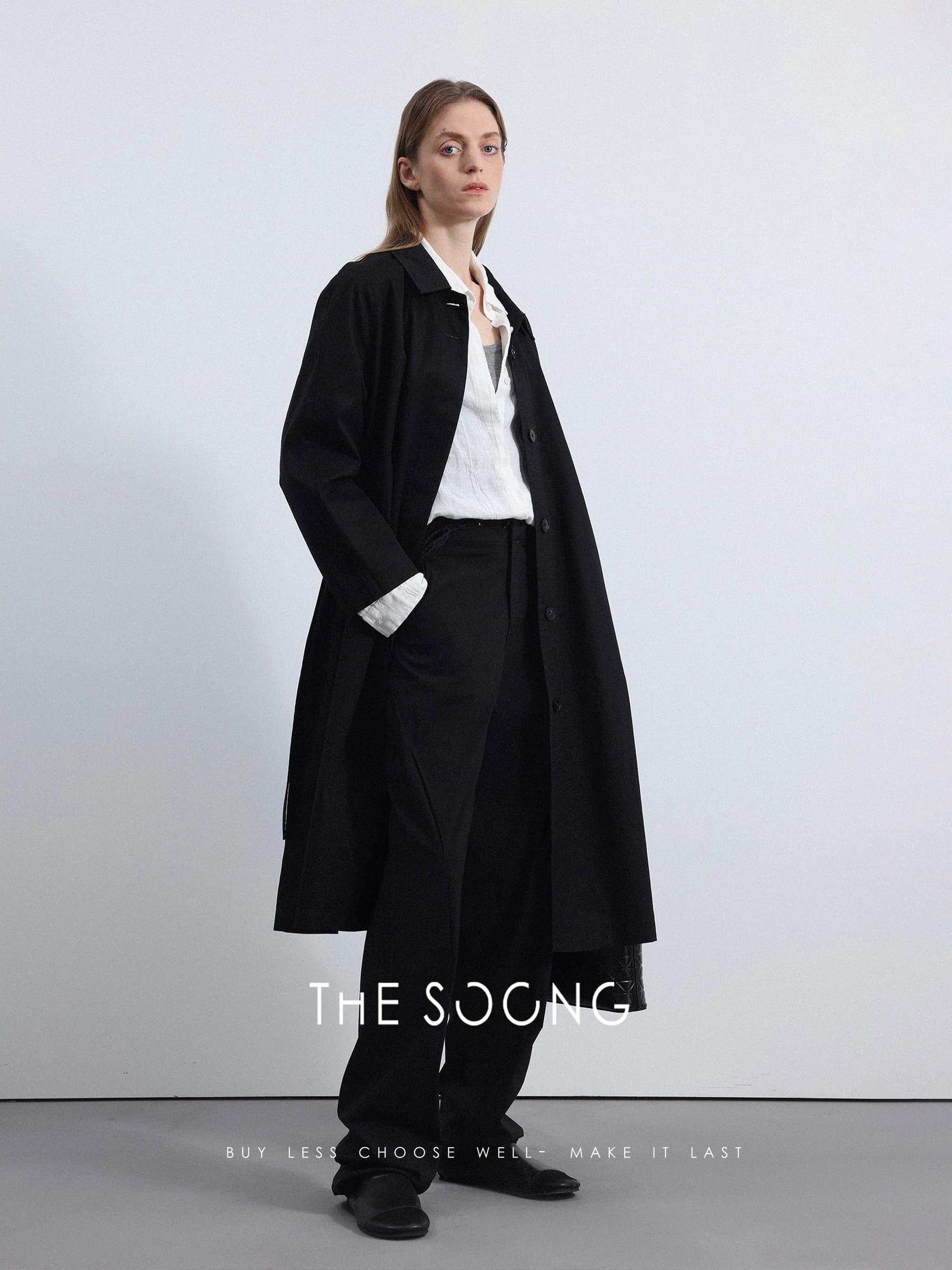Airport Trench Soft-Washed Black Twill Coat view 4
