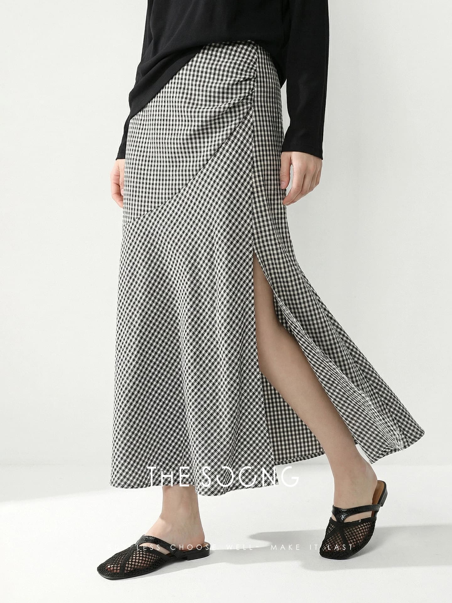 High-Waisted Plaid Mermaid Midi Skirt view 4