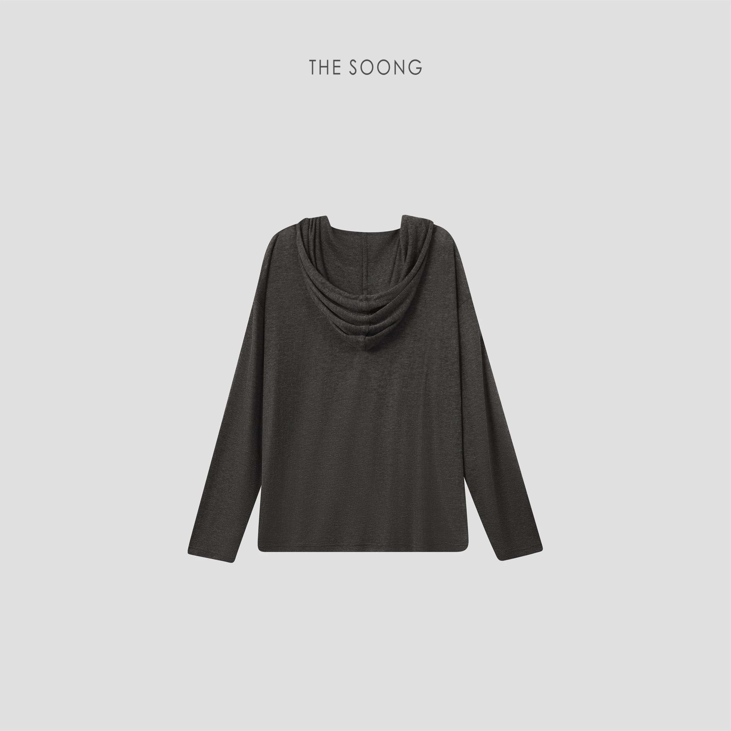 Relaxed Commute Sheer Textured Drawstring Hooded Knit view 6