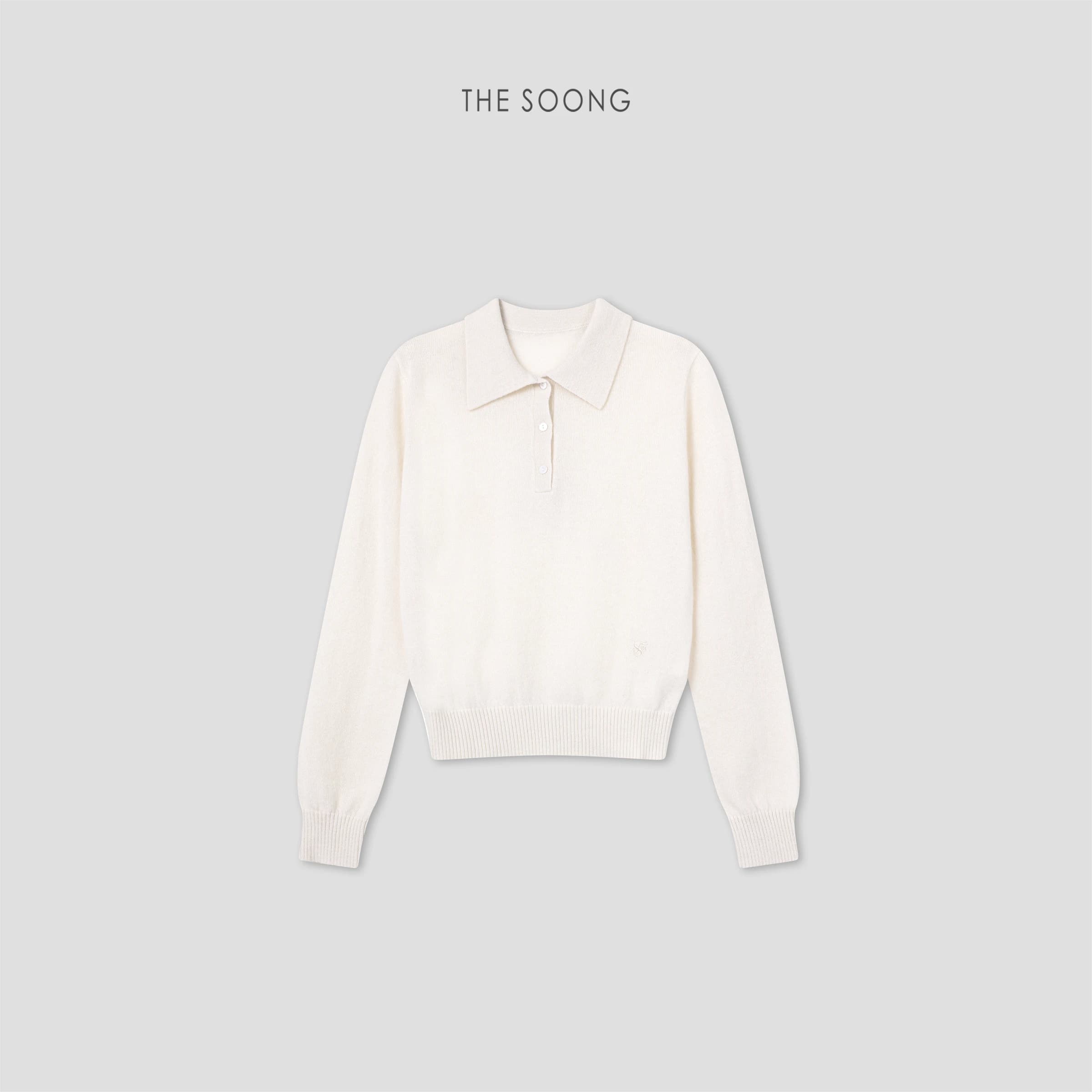 The product title is: **Classic Tricolor 100% Cashmere Polo Sweater**. view 3